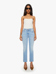 Women PETITES The Lil Mid Rise Dazzler Ankle Fray | Mother Denim Blue (Medium)