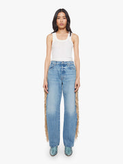 Women The Fringe Half-Pipe Button Sneak | Mother Denim Blue (Medium)