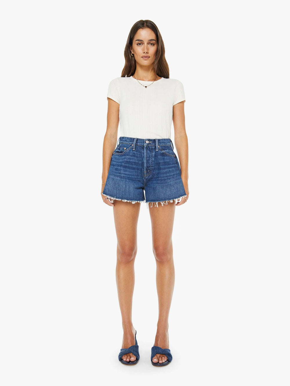 Women The Flutter Short Fray | Mother Denim Blue (Dark)