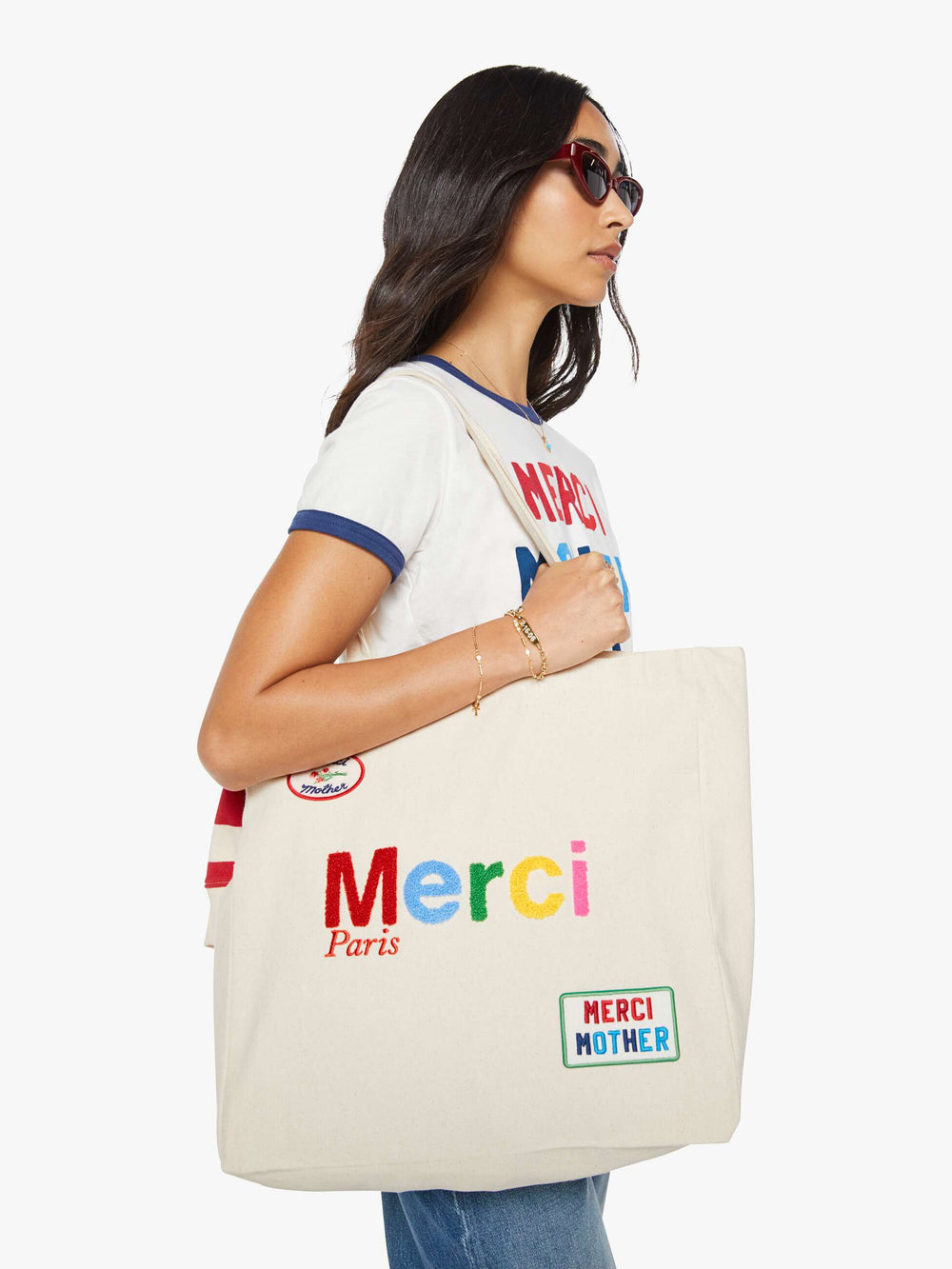 Women Merci x MOTHER Merci Tote | Mother Denim Ecru And Multi