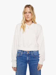 Women Eterne Cropped V-Neck Sweatshirt | Mother Denim White (Natural)