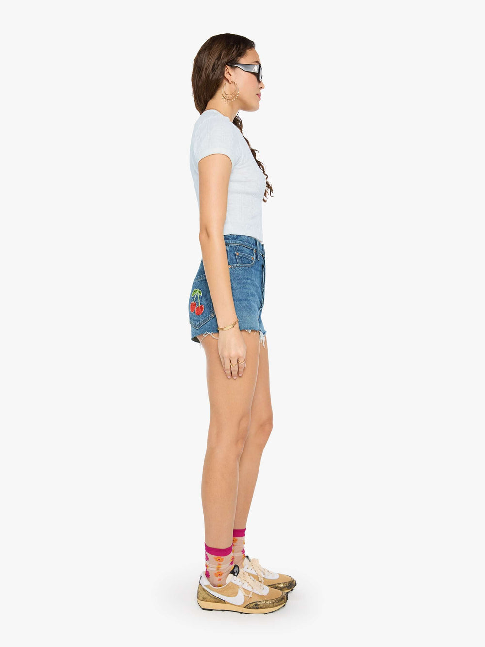 Women The Tune Up Short Fray | Mother Denim Green Thumb With Cherries