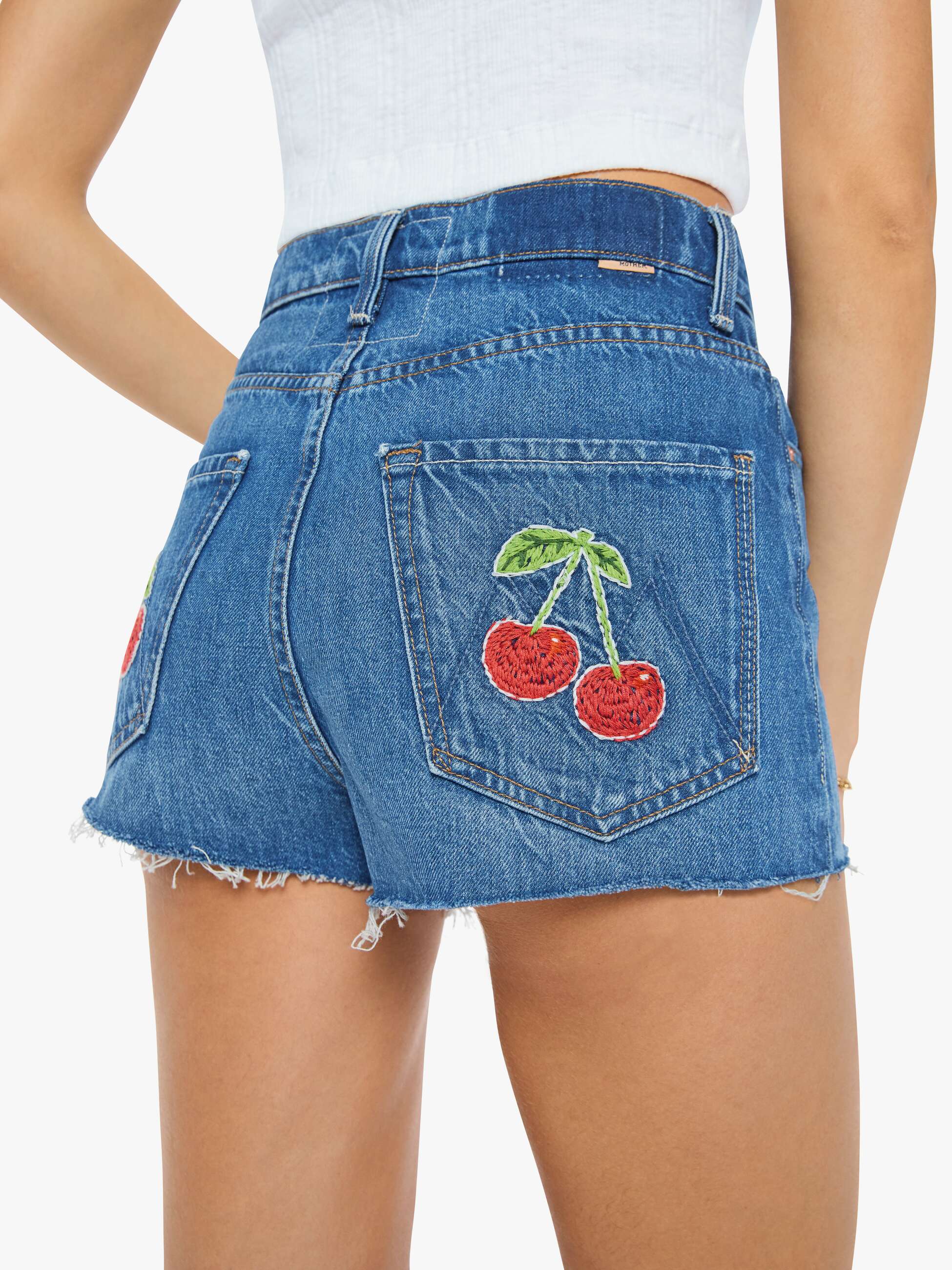 Women The Tune Up Short Fray | Mother Denim Green Thumb With Cherries
