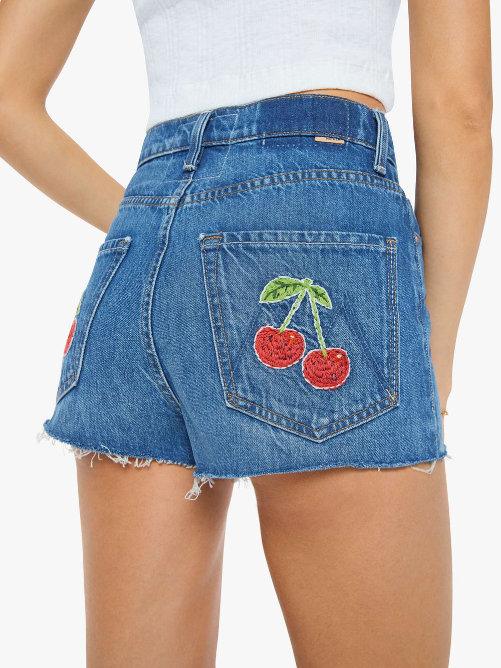 Women The Tune Up Short Fray | Mother Denim Green Thumb With Cherries