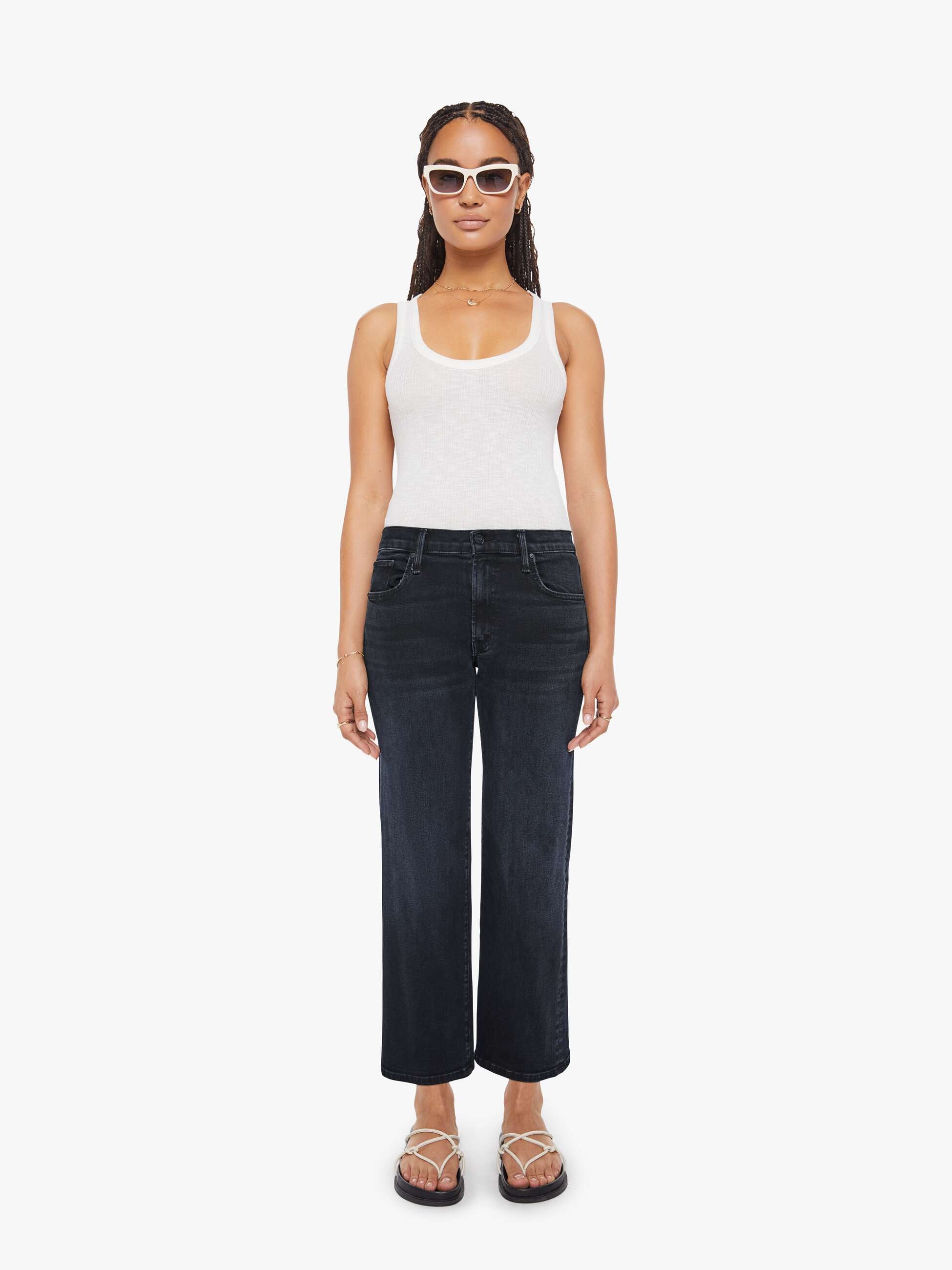 Women PETITES The Lil Mid Rise Zip Rambler | Mother Denim Black