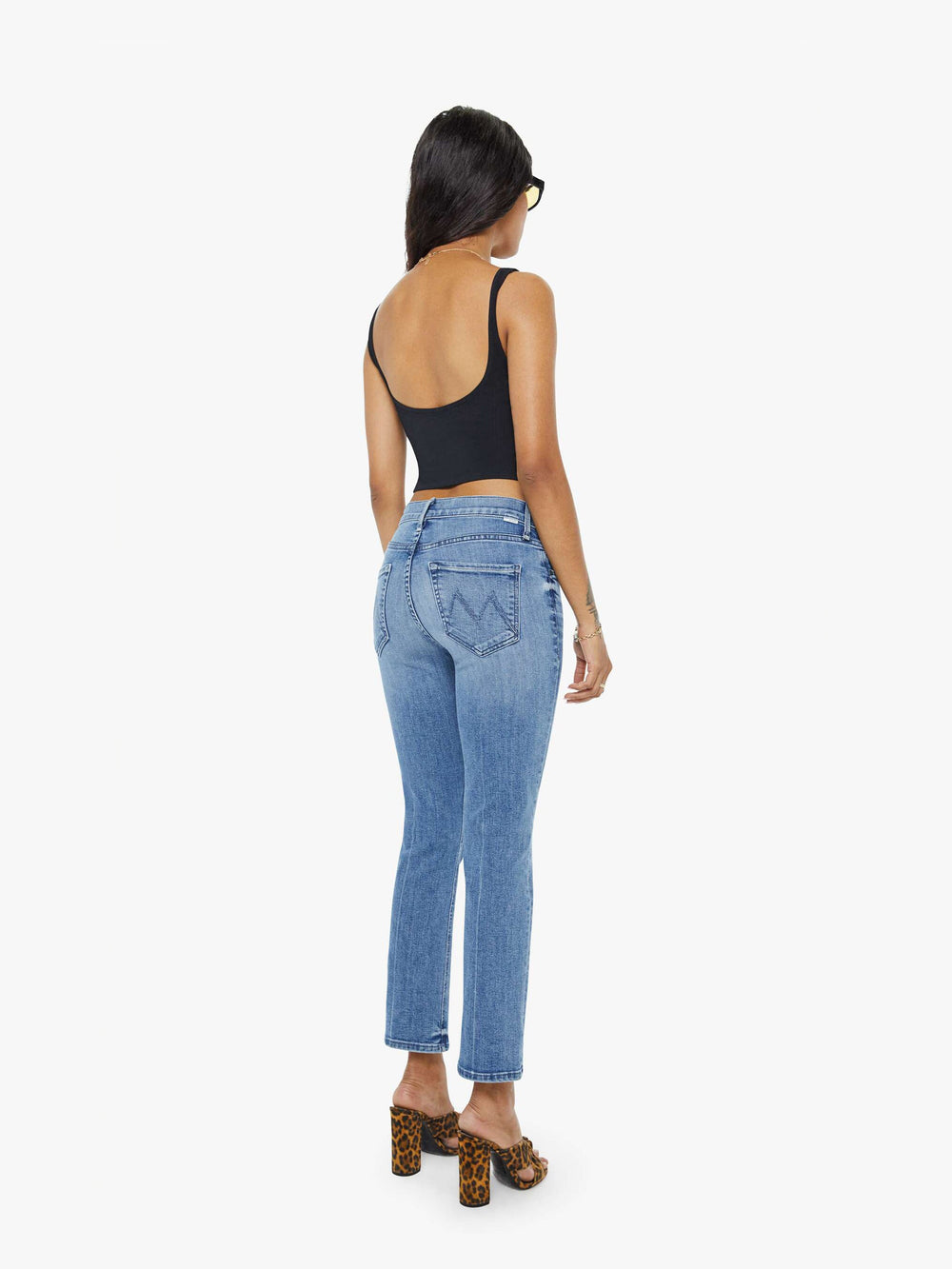 Women PETITES The Lil Mid Rise Dazzler Ankle | Mother Denim Blue (Medium)