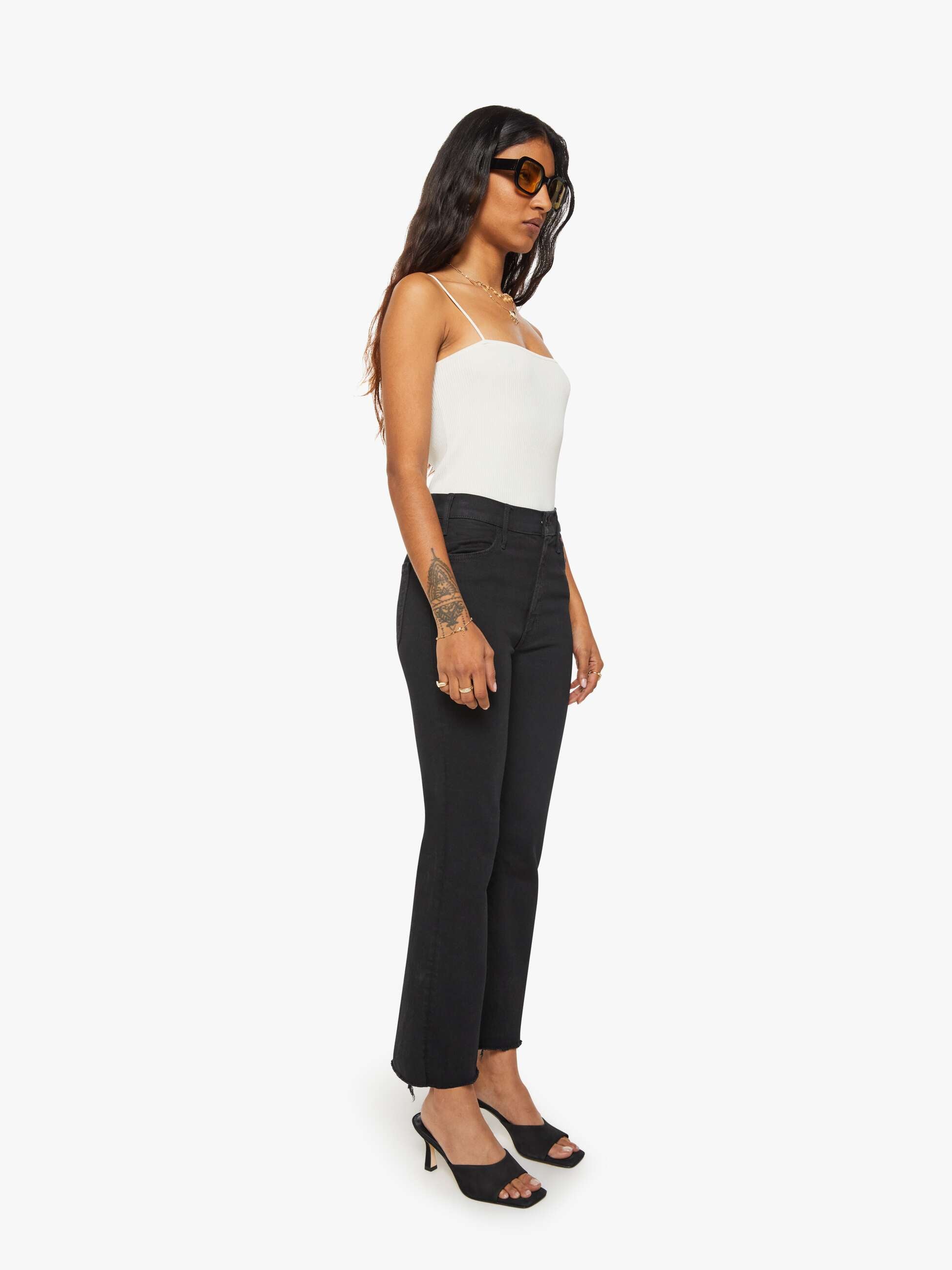 Women PETITES The Lil Hustler Ankle Fray | Mother Denim Black