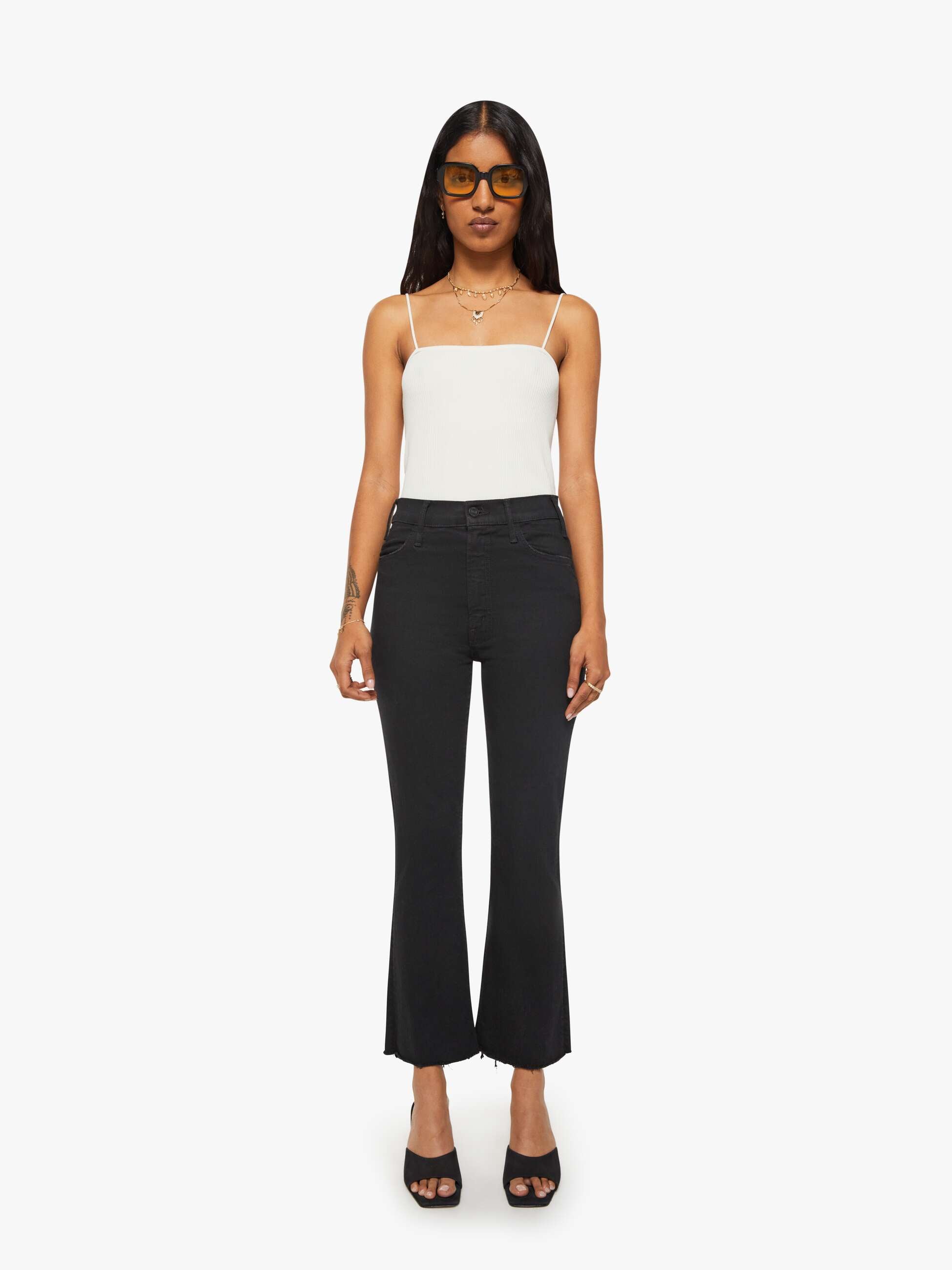 Women PETITES The Lil Hustler Ankle Fray | Mother Denim Black