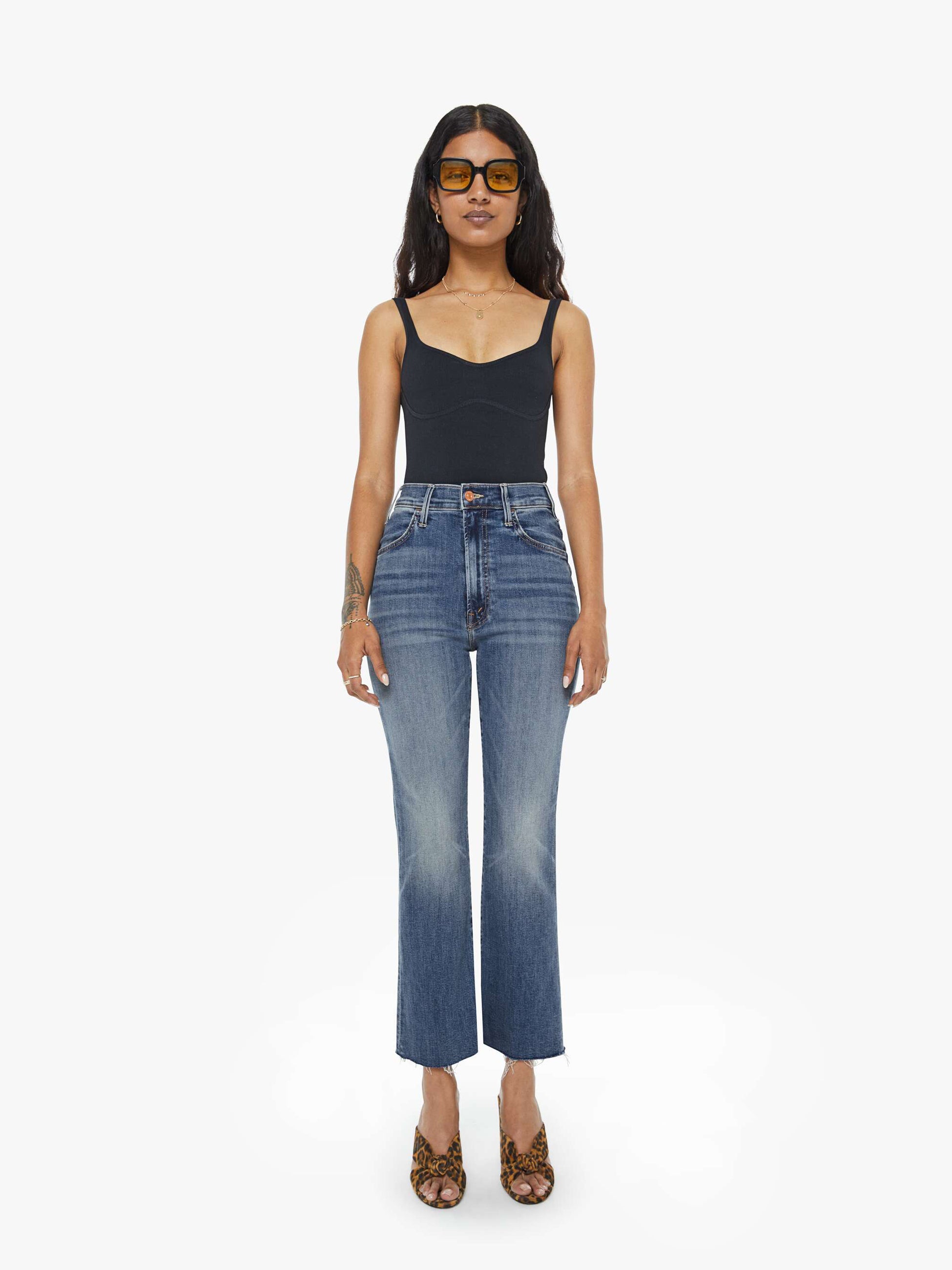 Women PETITES The Lil Hustler Ankle Fray | Mother Denim Blue