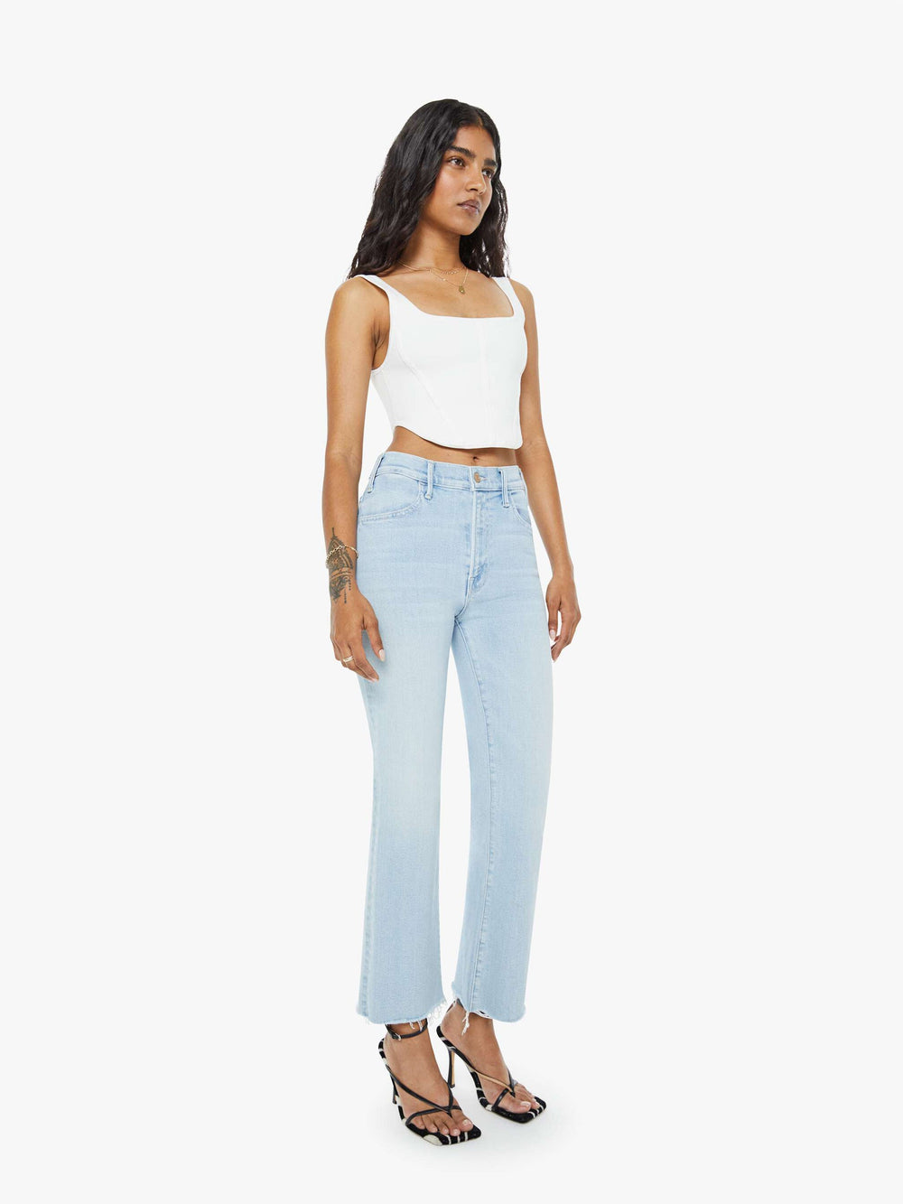 Women PETITES The Lil Hustler Ankle Fray | Mother Denim Blue (Light-Pastel)