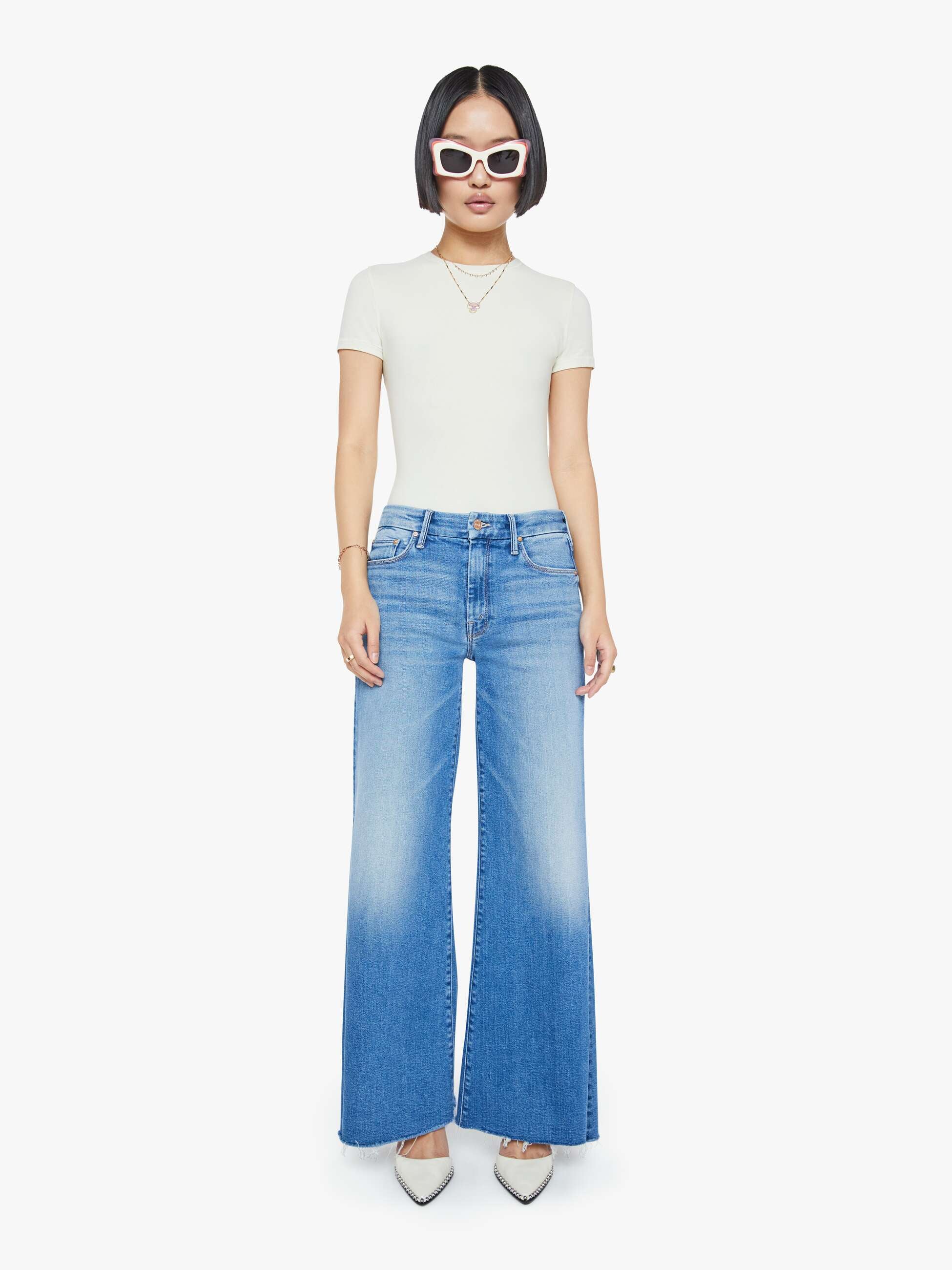 Women PETITES The Lil Roller Fray | Mother Denim Blue (Medium)