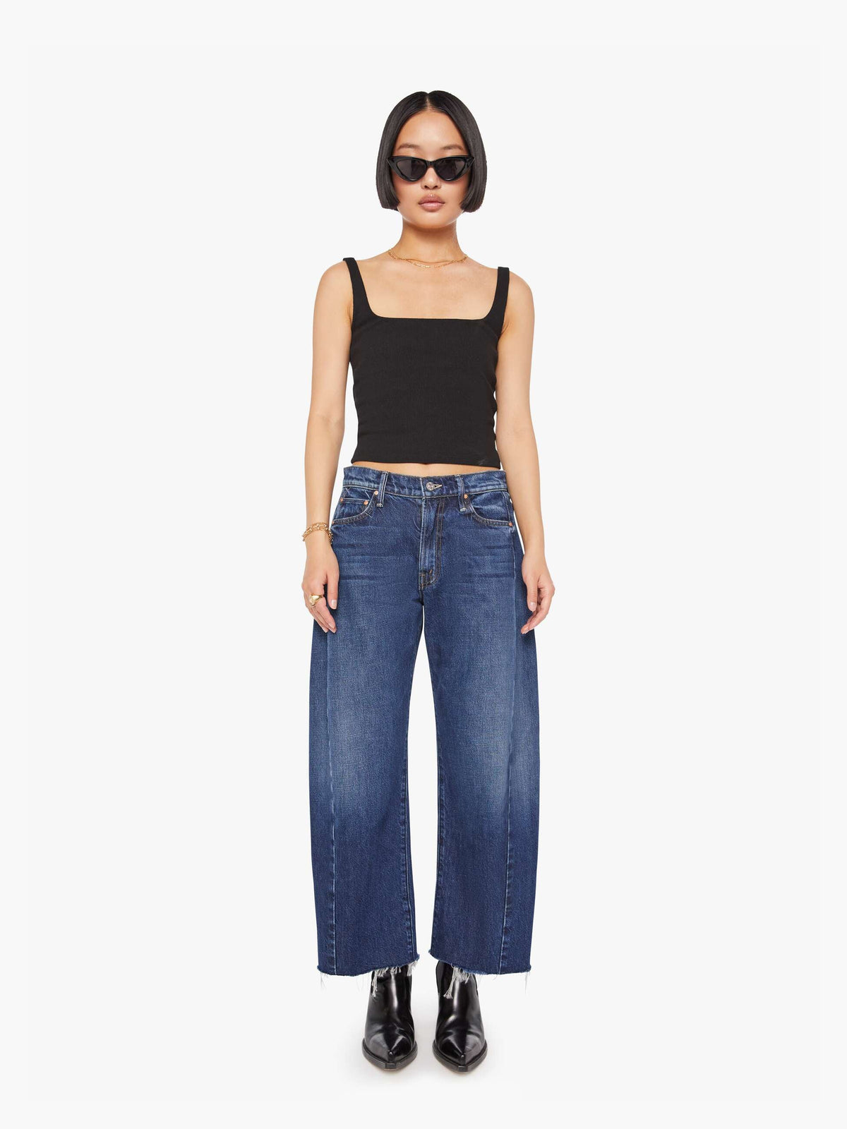 Women PETITES The Lil Mid Rise Full Pipe Flood Fray | Mother Denim Unplugged
