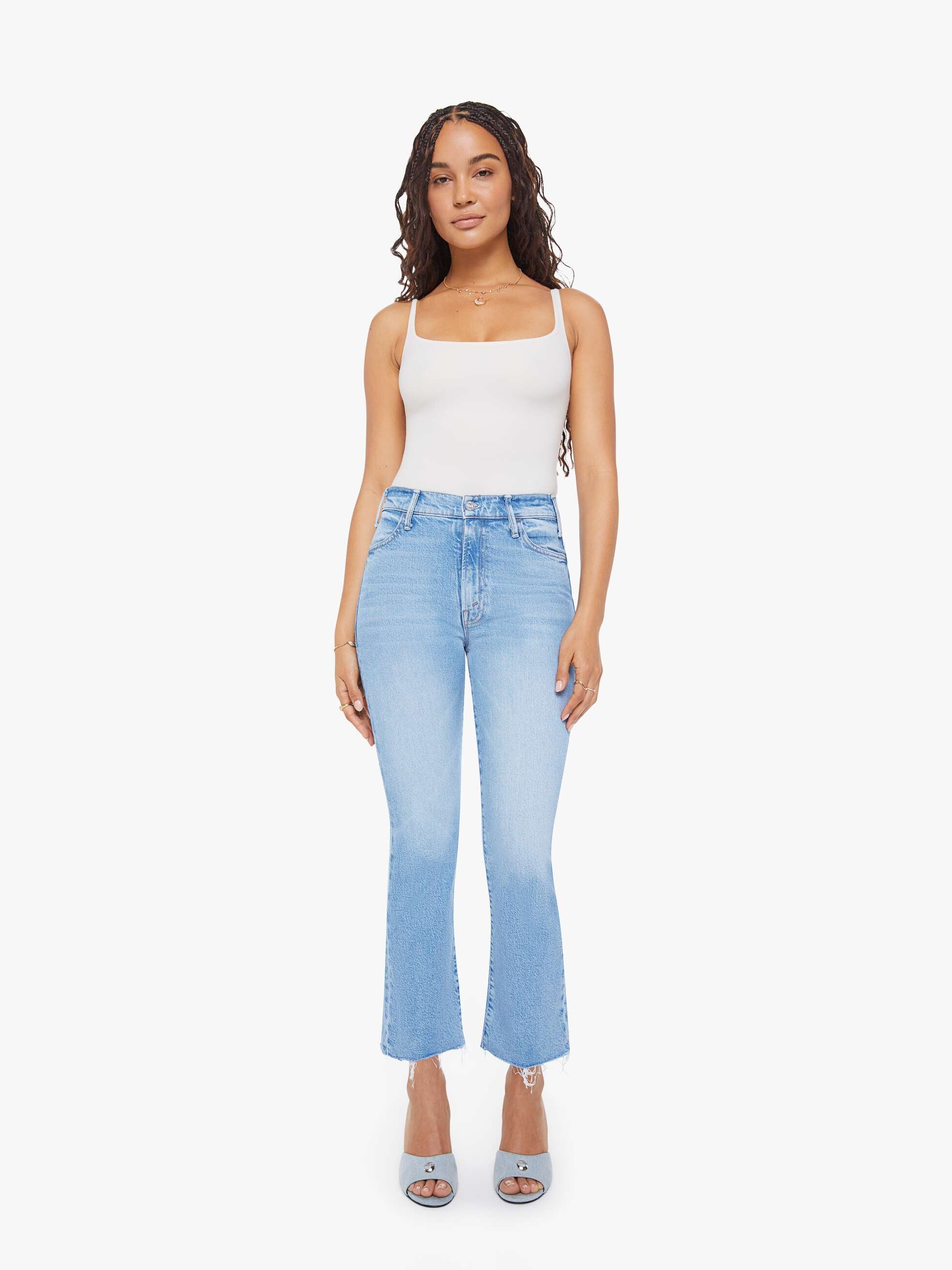 Women PETITES The Lil Hustler Ankle Fray | Mother Denim Blue (Light-Pastel)