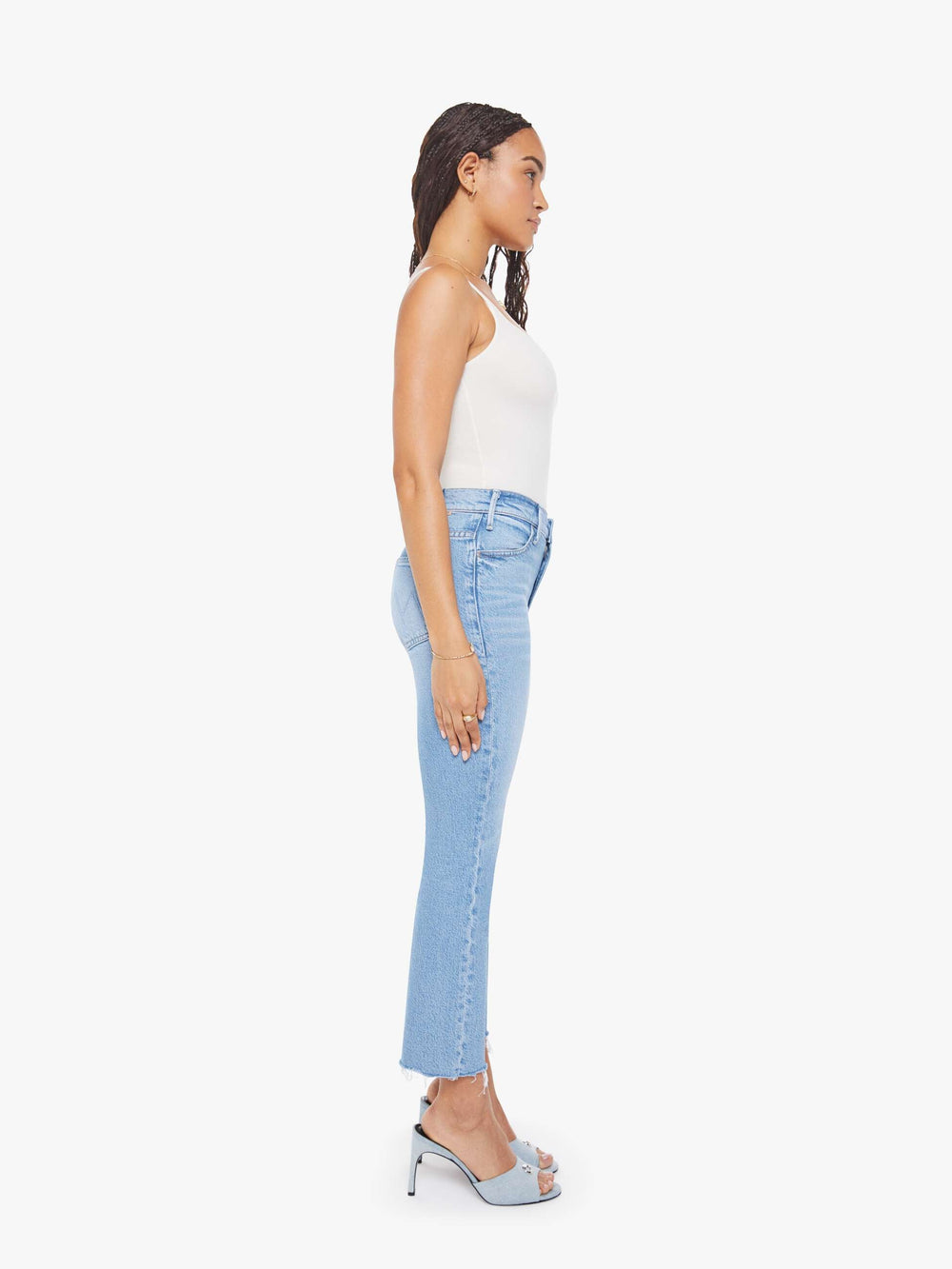 Women PETITES The Lil Hustler Ankle Fray | Mother Denim Blue (Light-Pastel)
