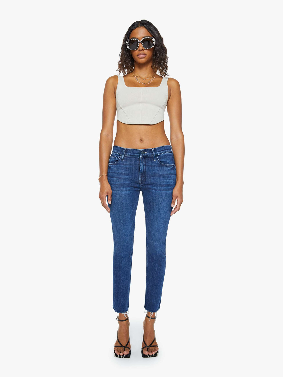 Women The Mid Rise Dazzler Ankle Fray | Mother Denim Blue (Navy)