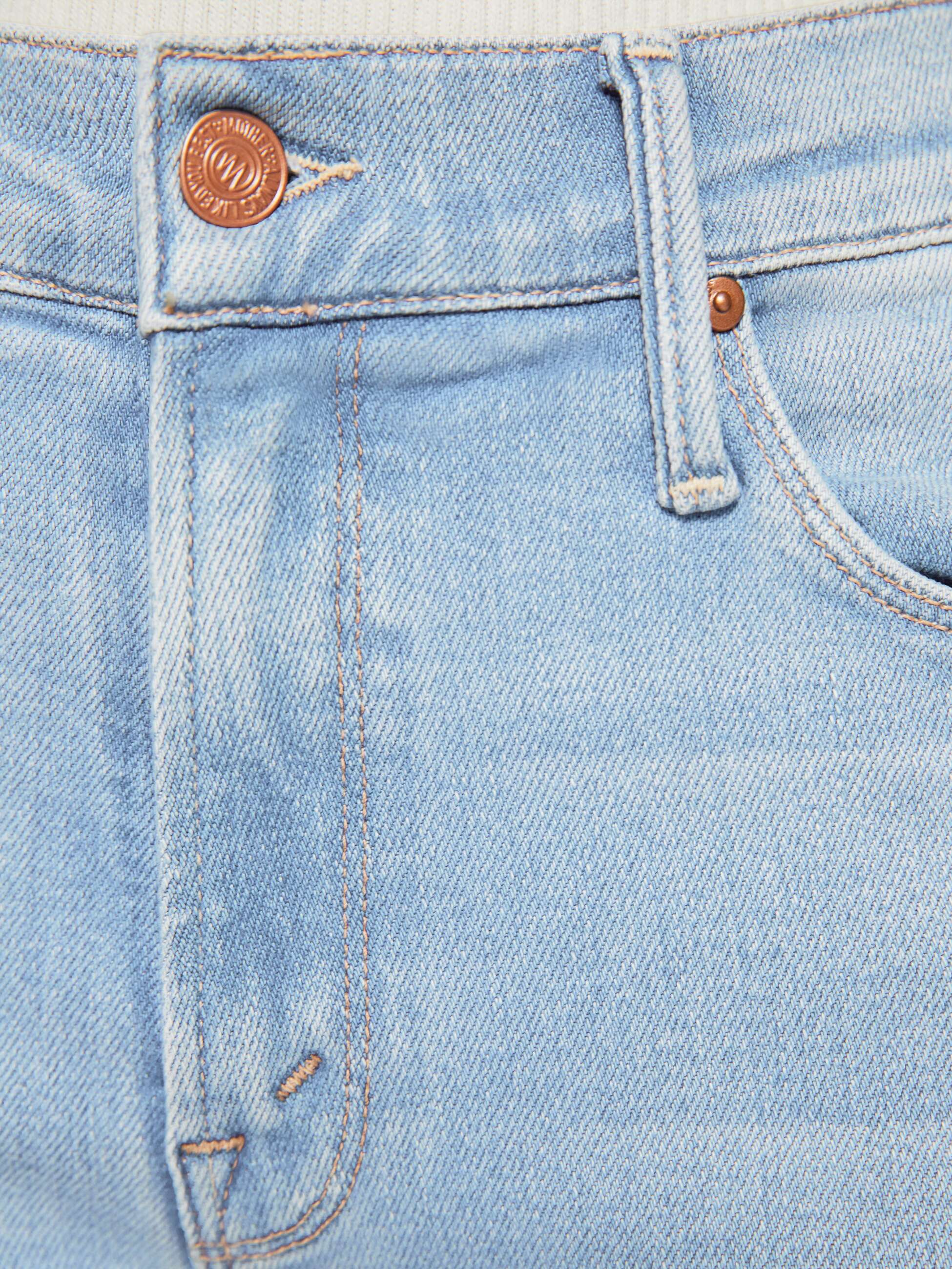 Women PETITES The Lil Mid Rise Dazzler Ankle Fray | Mother Denim Blue (Medium)