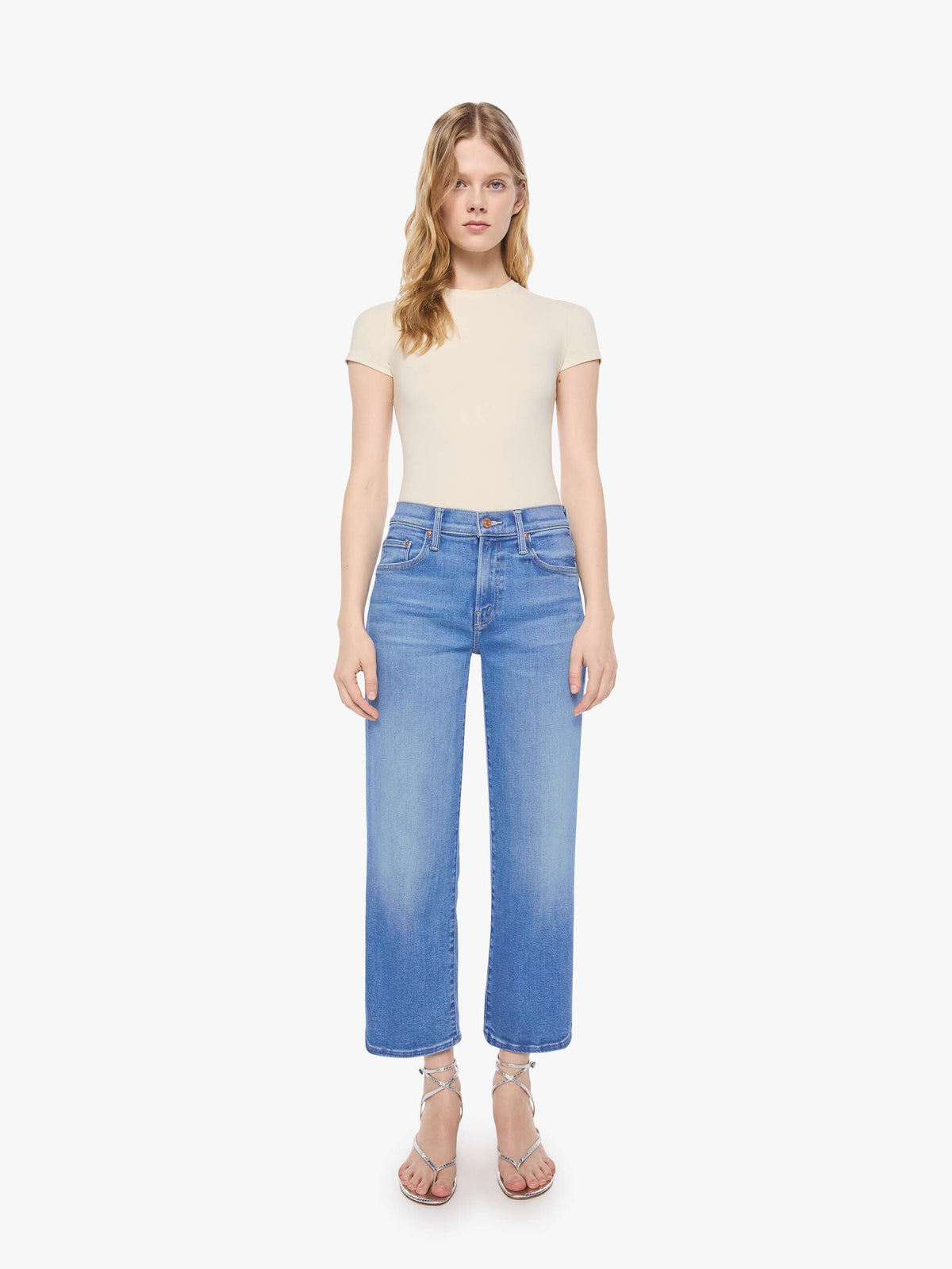 Women PETITES The Lil Mid Rise Rambler Zip Ankle | Mother Denim Blue (Medium)