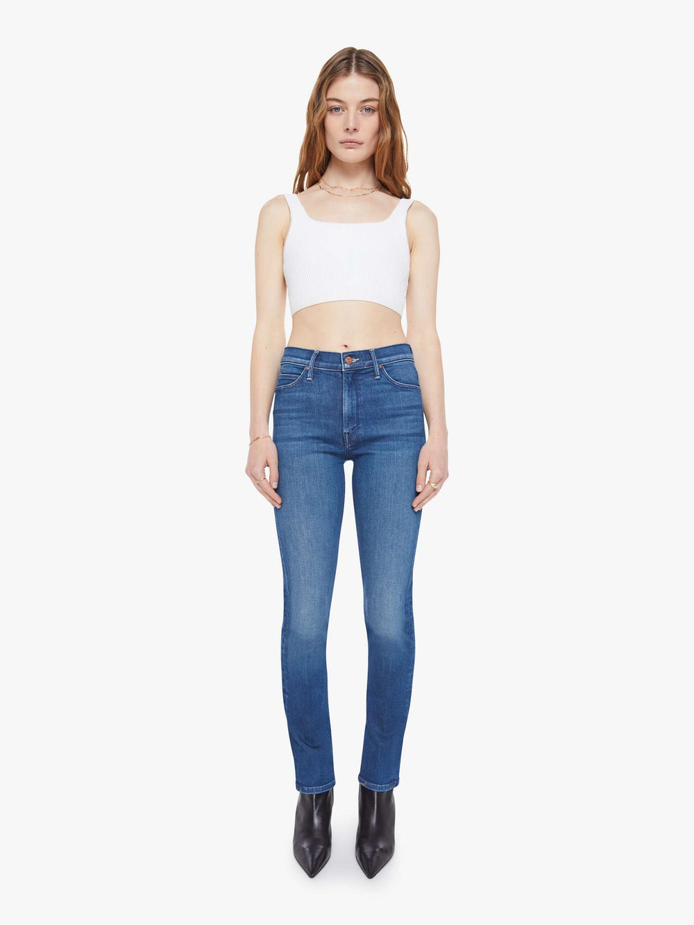 Women The Mid Rise Dazzler Hover | Mother Denim Blue (Navy)