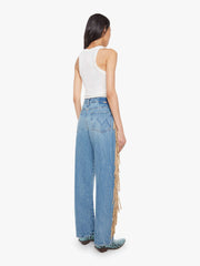 Women The Fringe Half-Pipe Button Sneak | Mother Denim Blue (Medium)