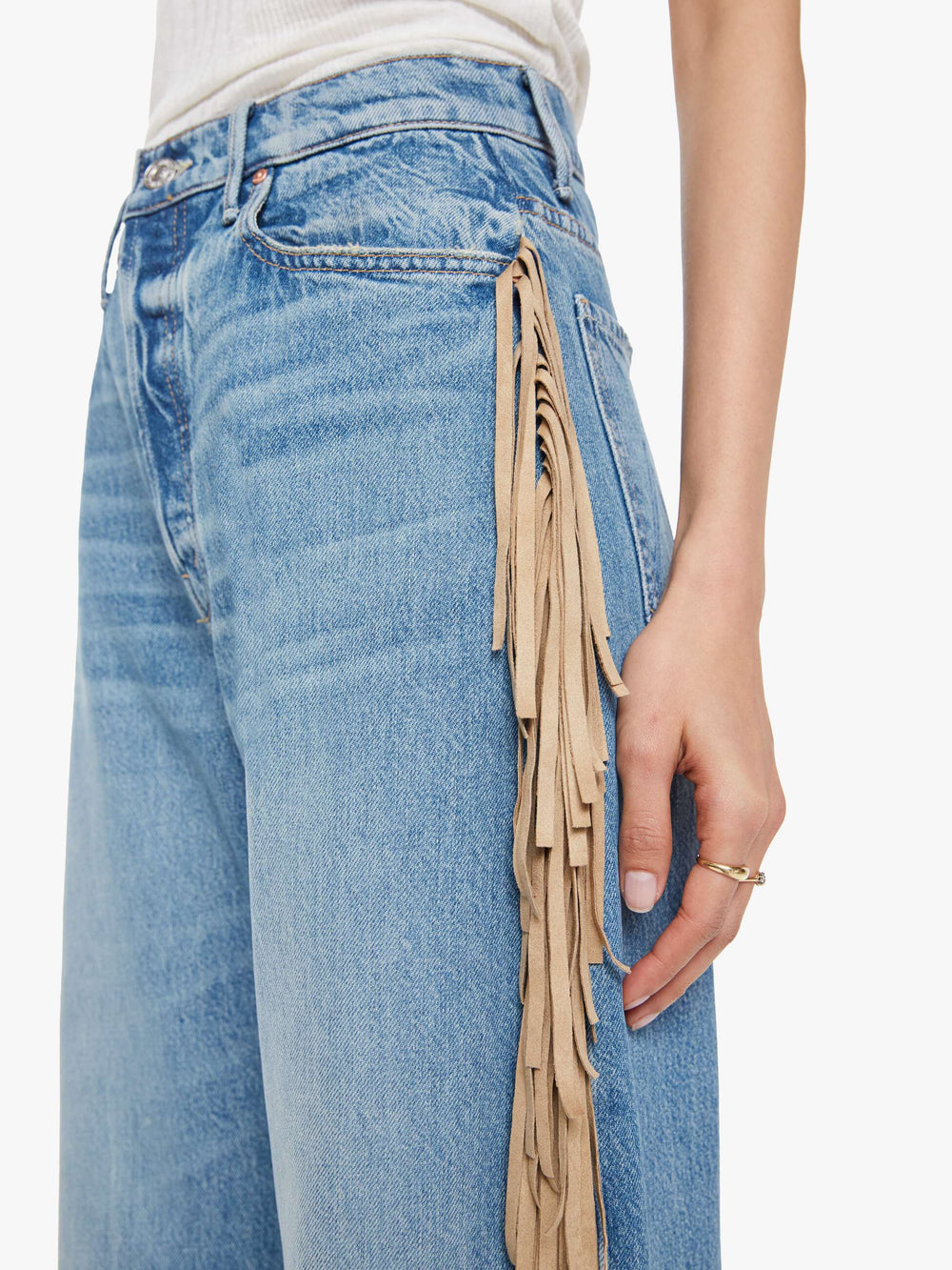 Women The Fringe Half-Pipe Button Sneak | Mother Denim Blue (Medium)