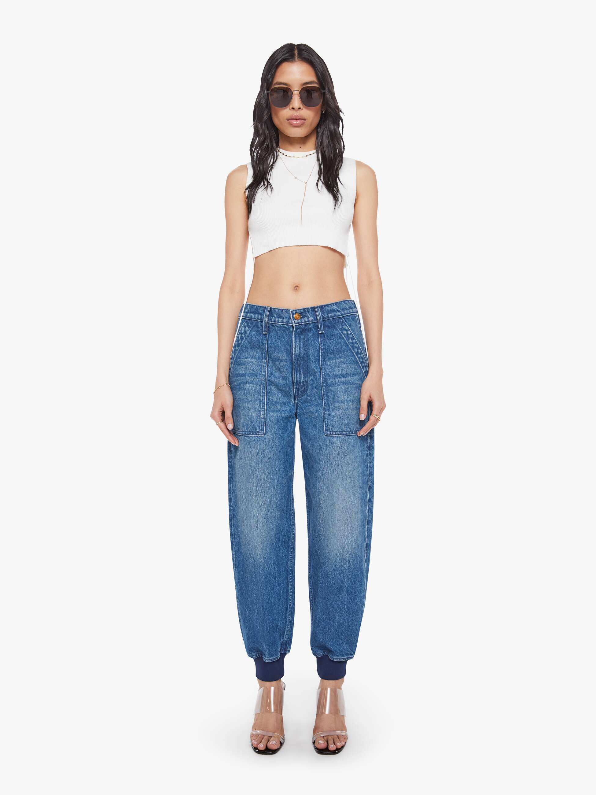 Women SNACKS! The Peeler Jogger Ankle | Mother Denim Blue (Medium)
