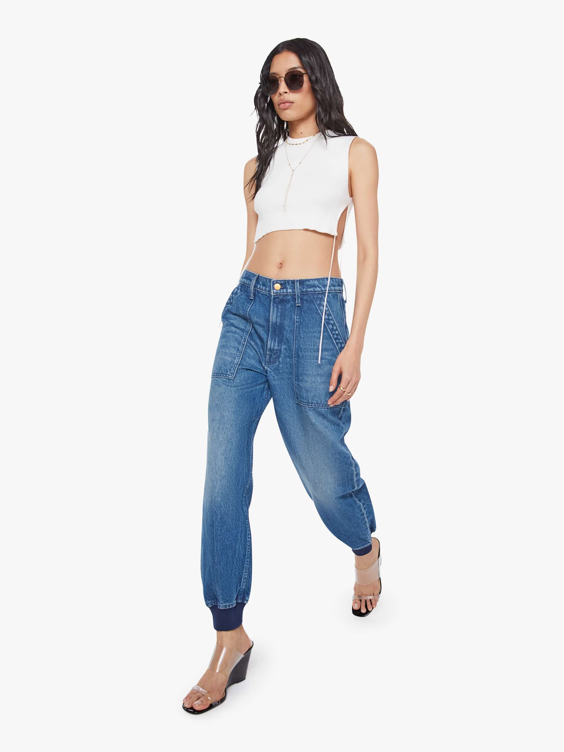 Women SNACKS! The Peeler Jogger Ankle | Mother Denim Blue (Medium)