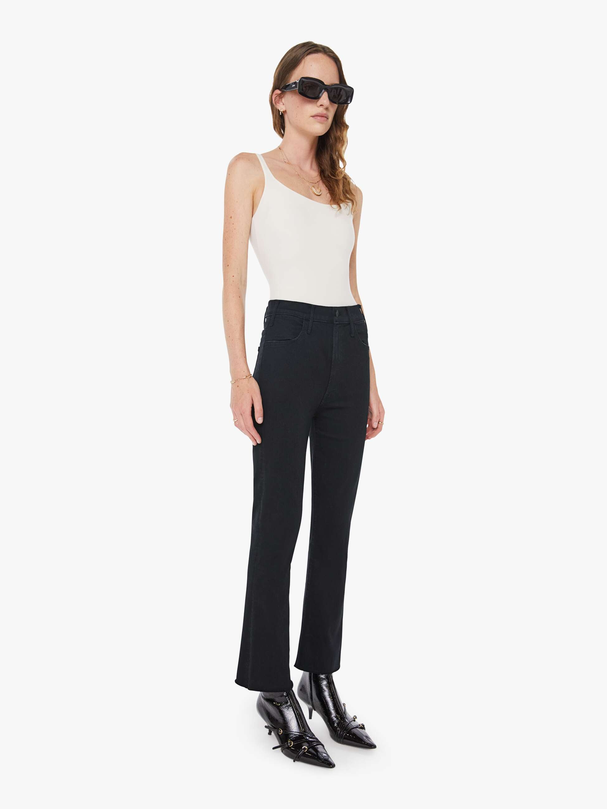 Women The Hustler Ankle Fray | Mother Denim Black