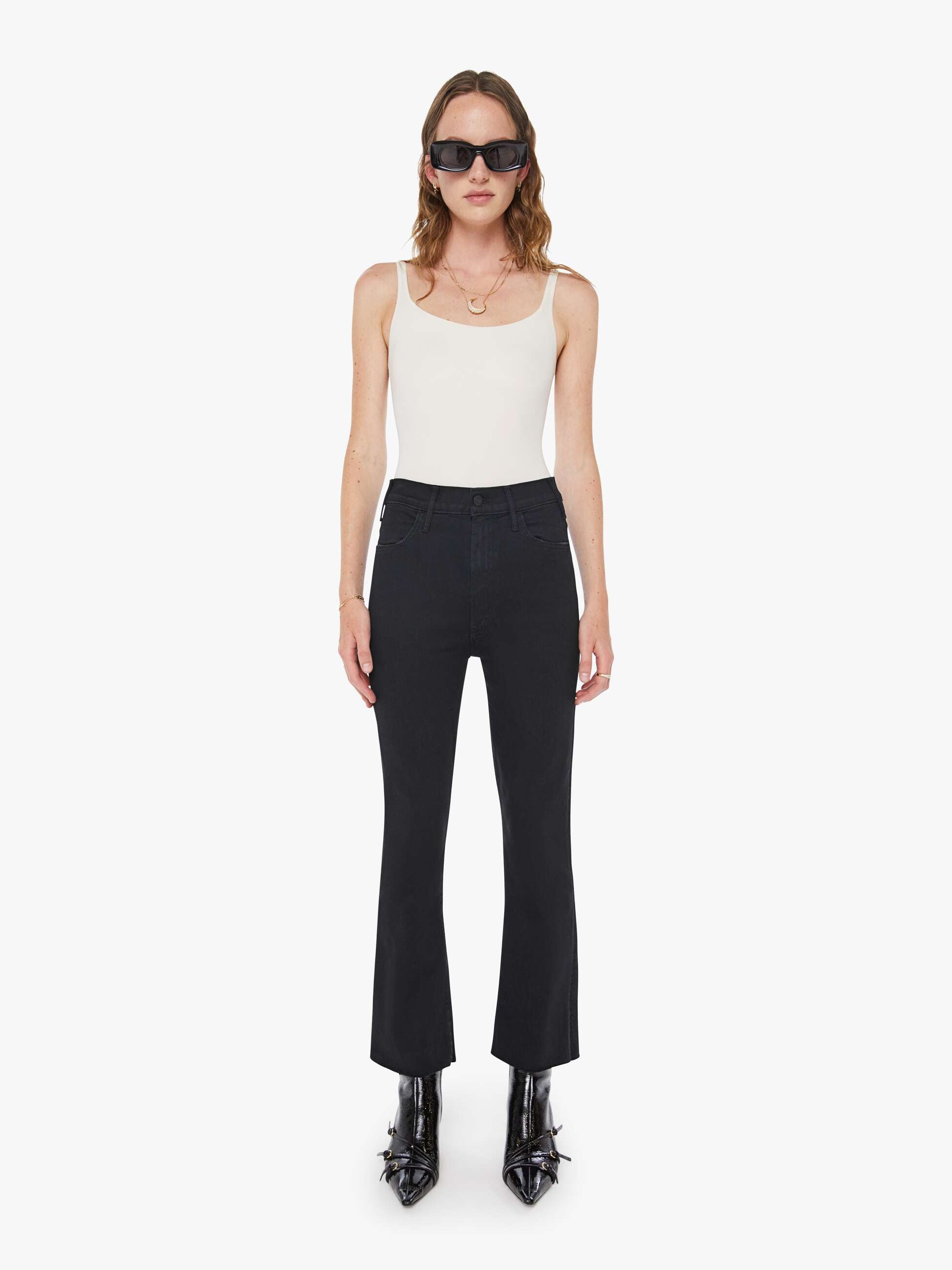 Women The Hustler Ankle Fray | Mother Denim Black