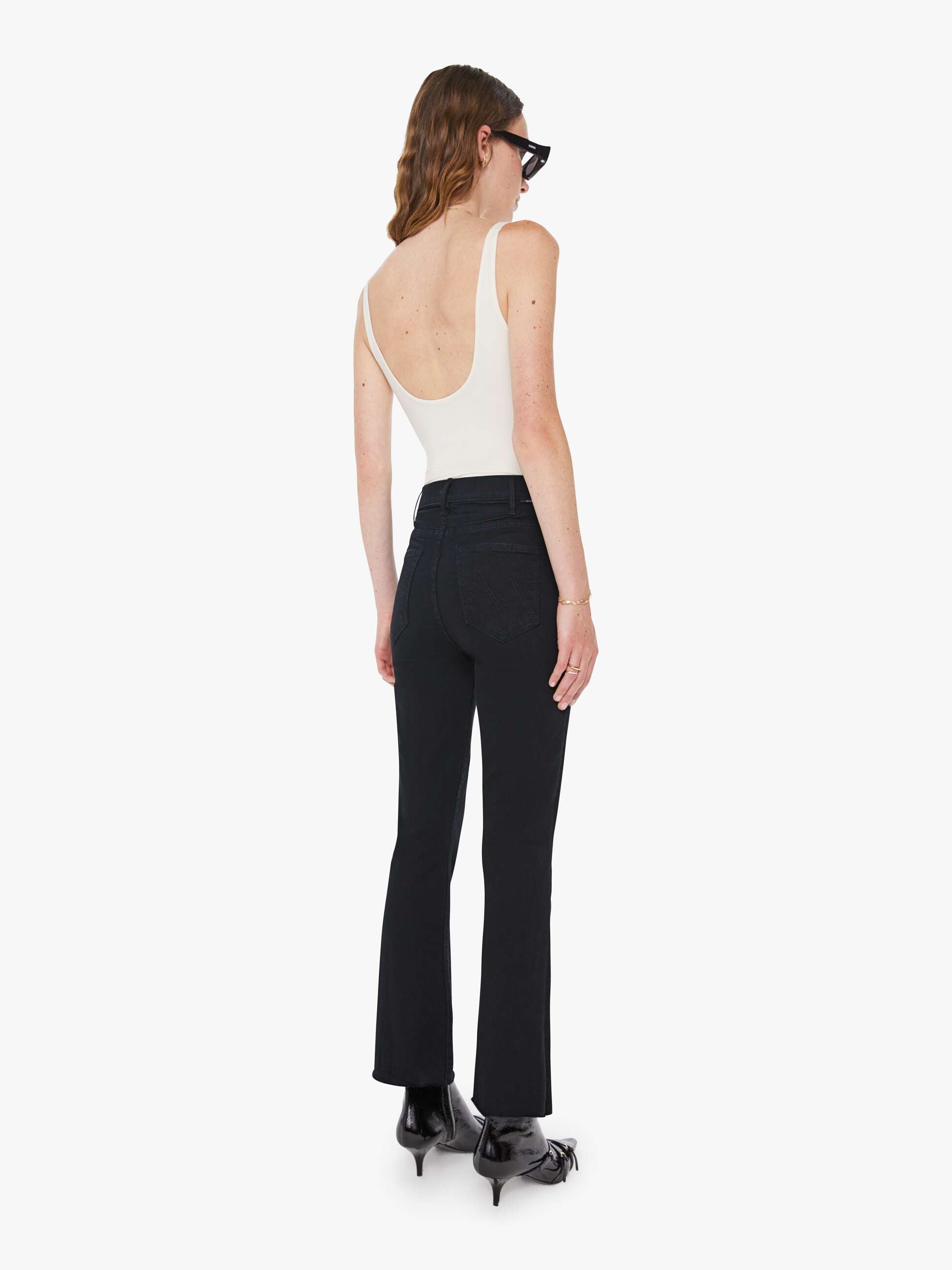 Women The Hustler Ankle Fray | Mother Denim Black