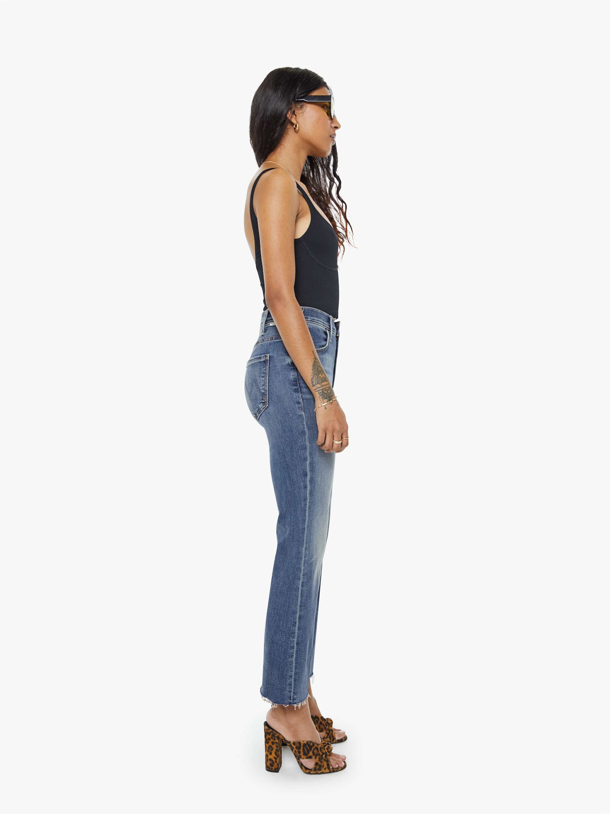 Women PETITES The Lil Hustler Ankle Fray | Mother Denim Blue