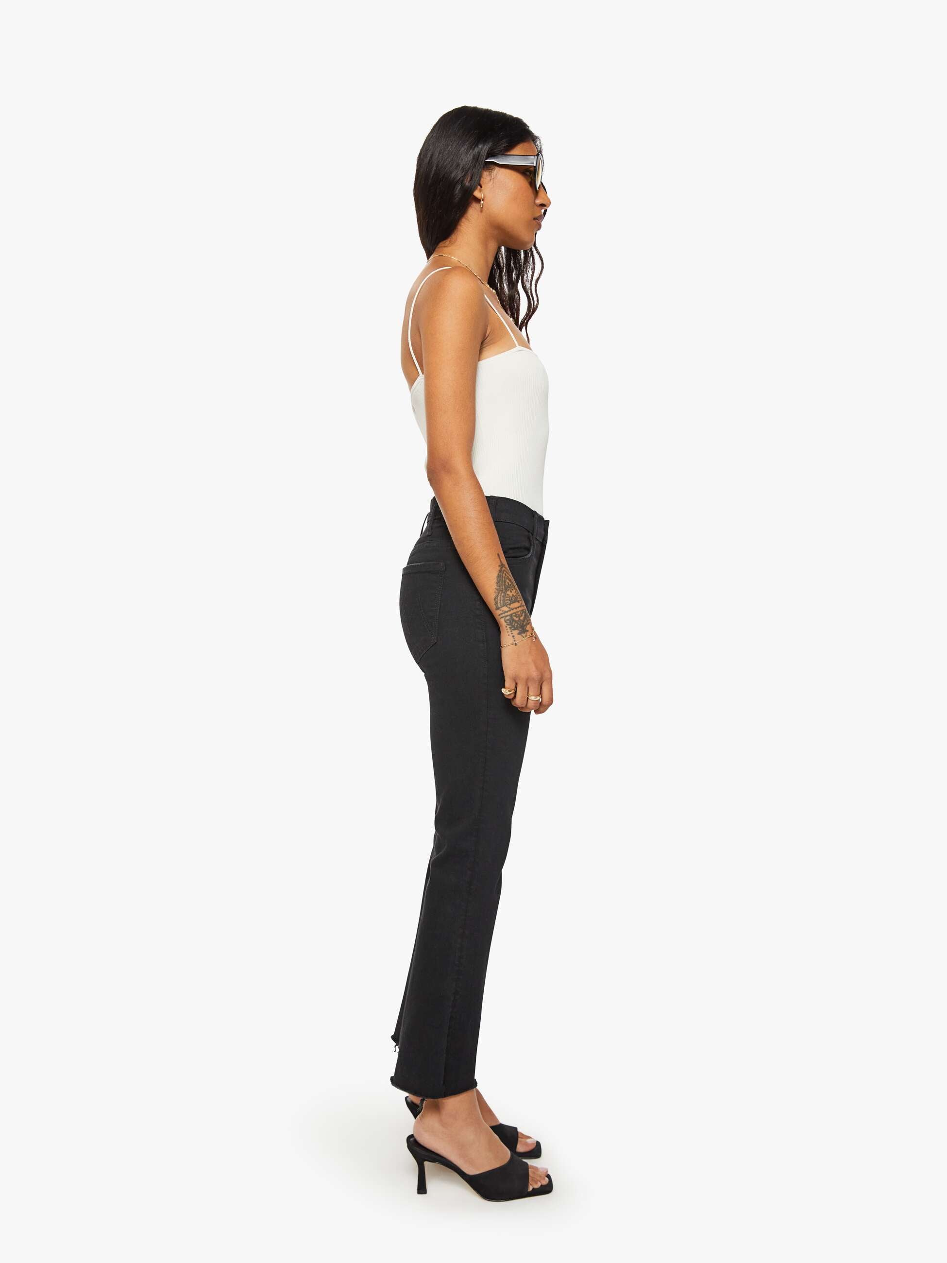 Women PETITES The Lil Hustler Ankle Fray | Mother Denim Black