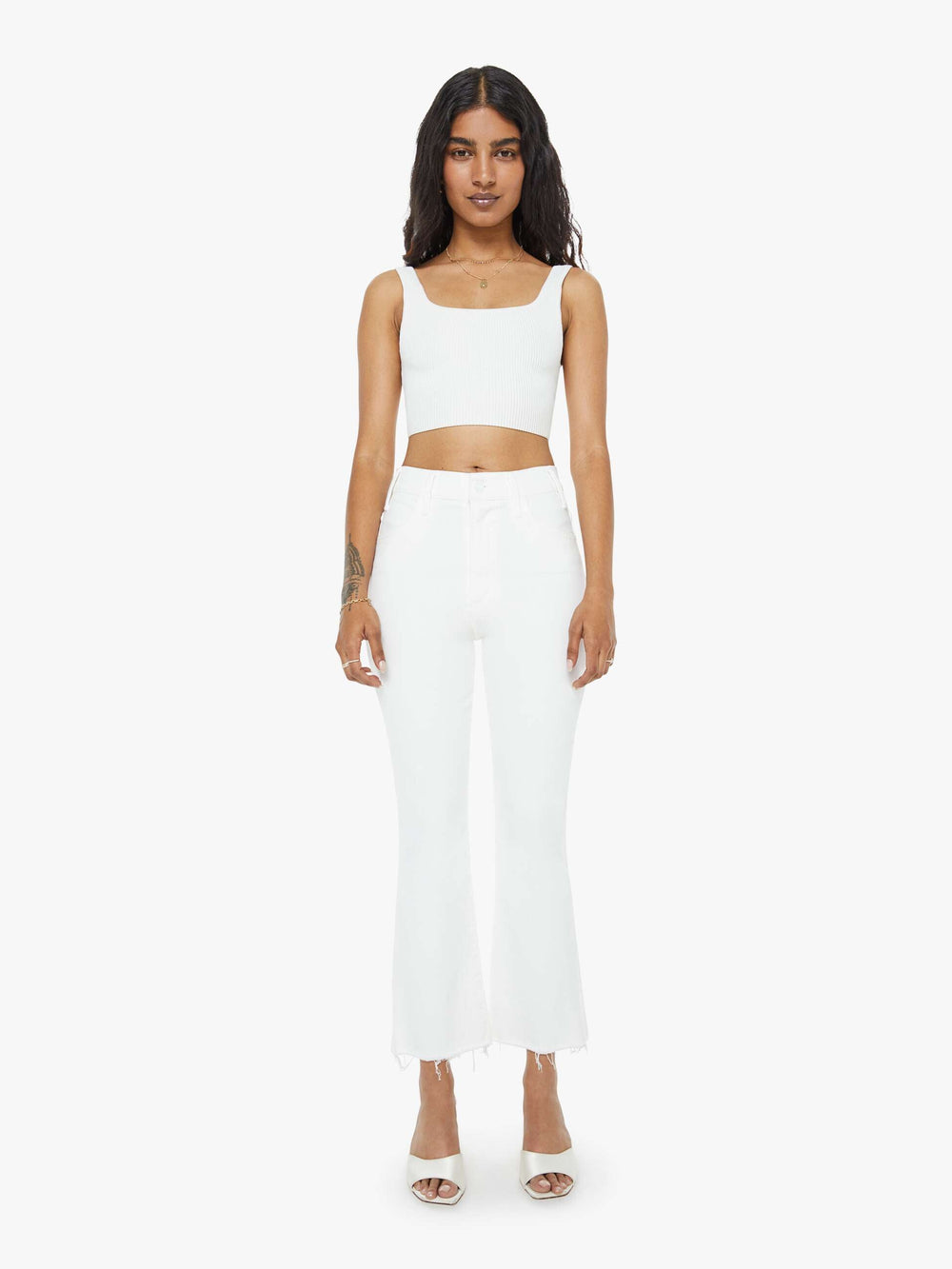 Women PETITES The Lil Hustler Ankle Fray | Mother Denim White