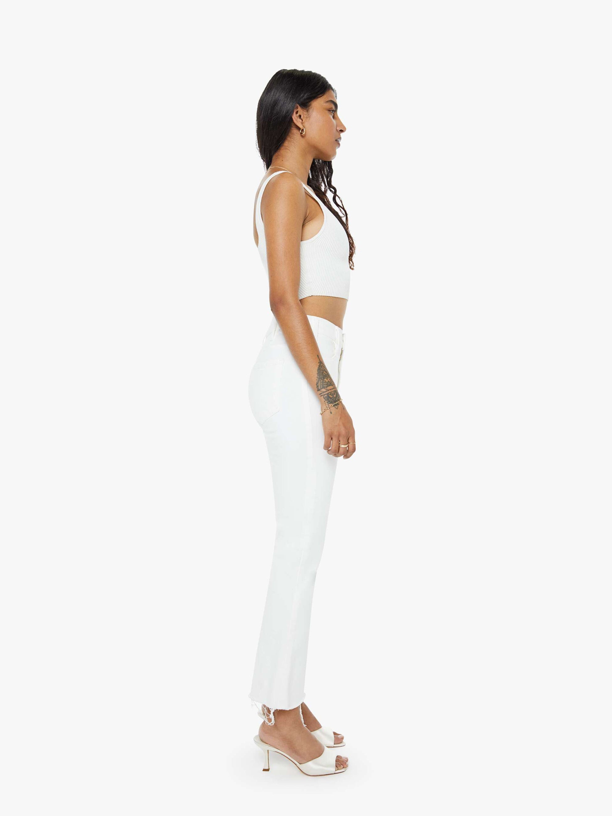 Women PETITES The Lil Hustler Ankle Fray | Mother Denim White