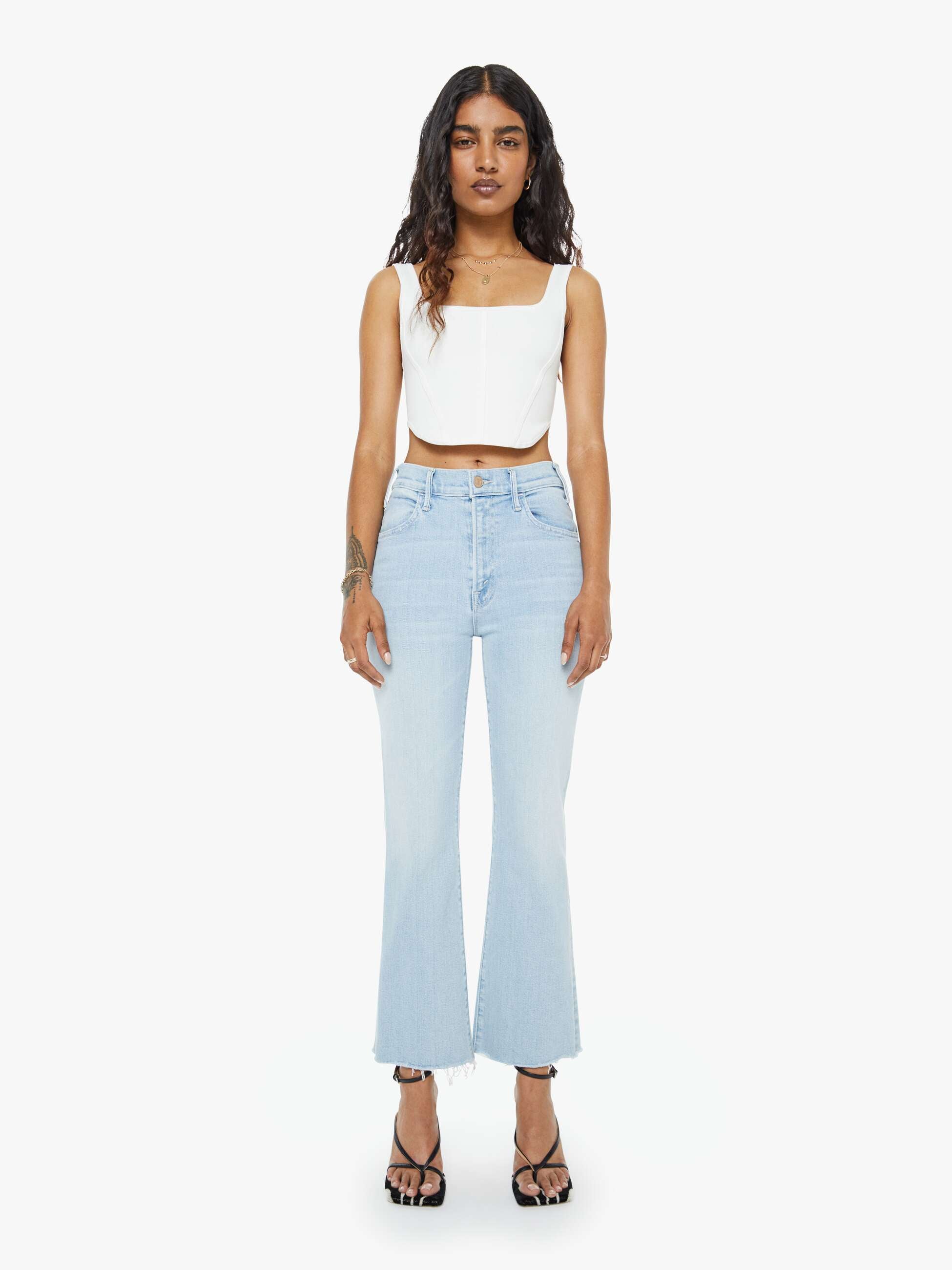 Women PETITES The Lil Hustler Ankle Fray | Mother Denim Blue (Light-Pastel)