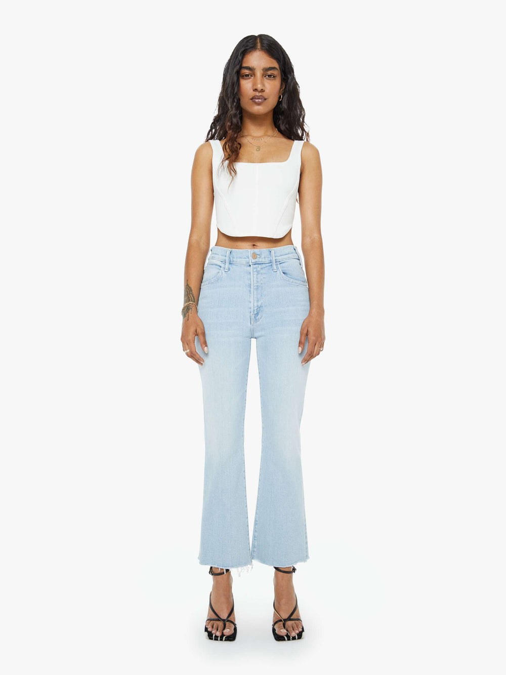 Women PETITES The Lil Hustler Ankle Fray | Mother Denim Blue (Light-Pastel)