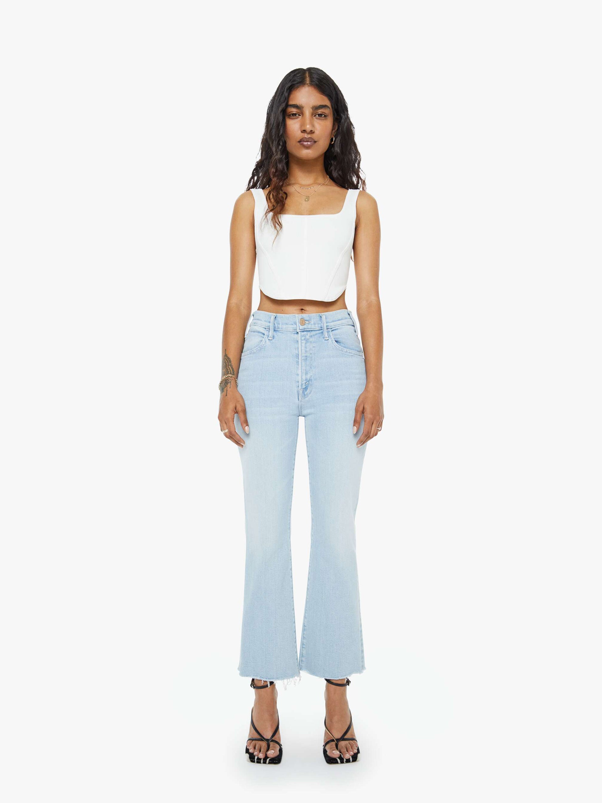 Women PETITES The Lil Hustler Ankle Fray | Mother Denim Blue (Light-Pastel)