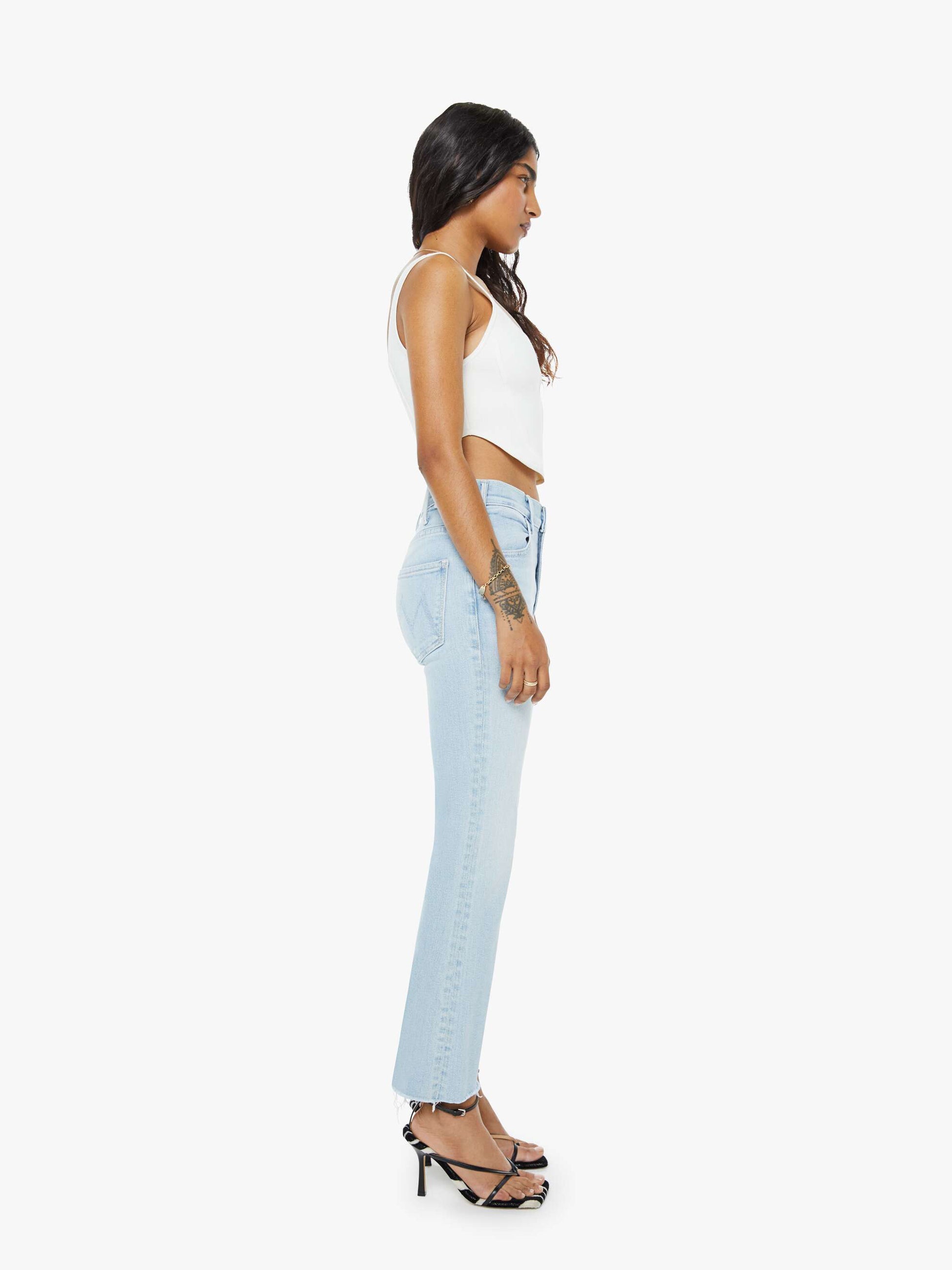 Women PETITES The Lil Hustler Ankle Fray | Mother Denim Blue (Light-Pastel)