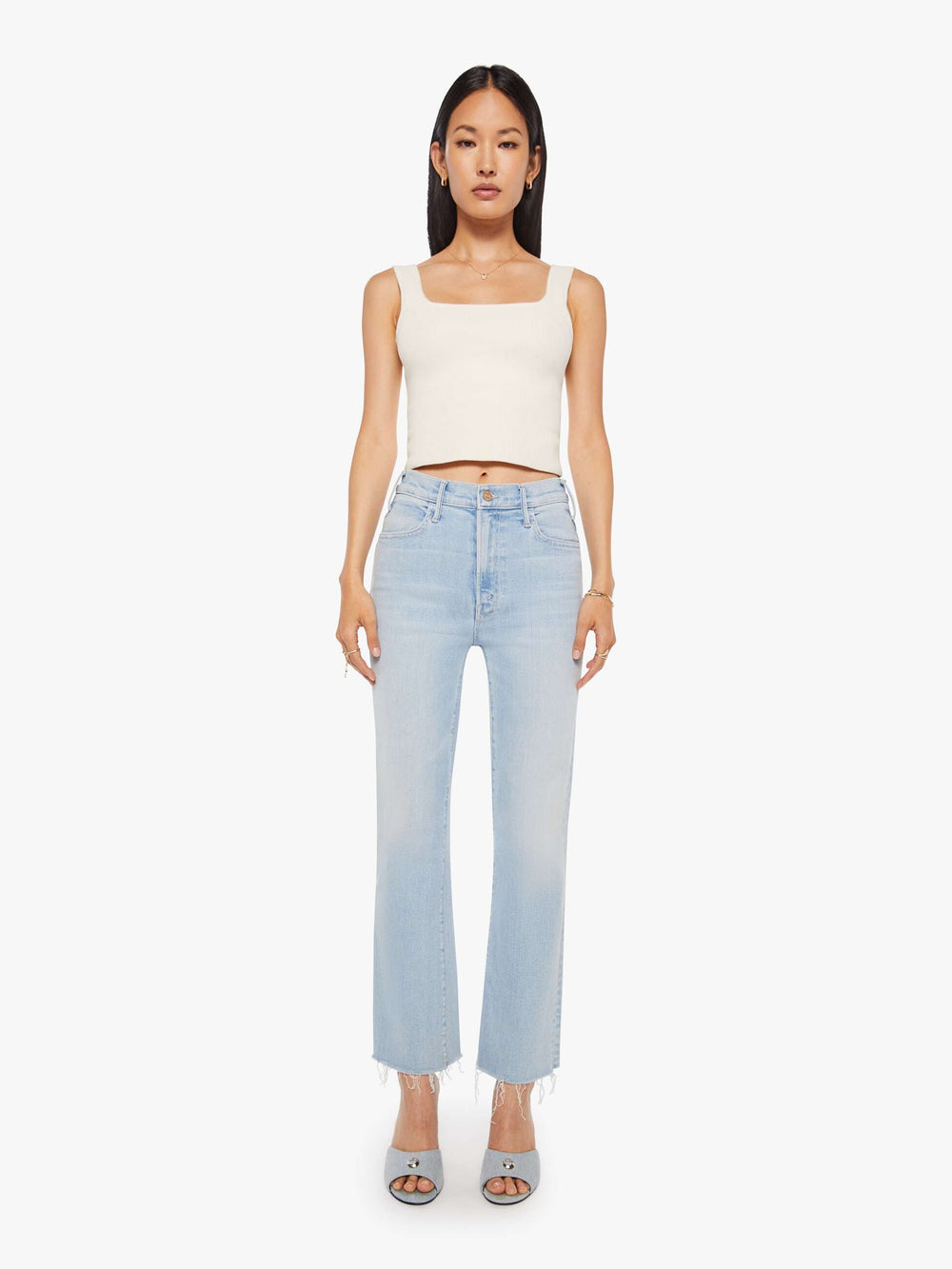 Women The Hustler Ankle Fray | Mother Denim Blue (Light-Pastel)