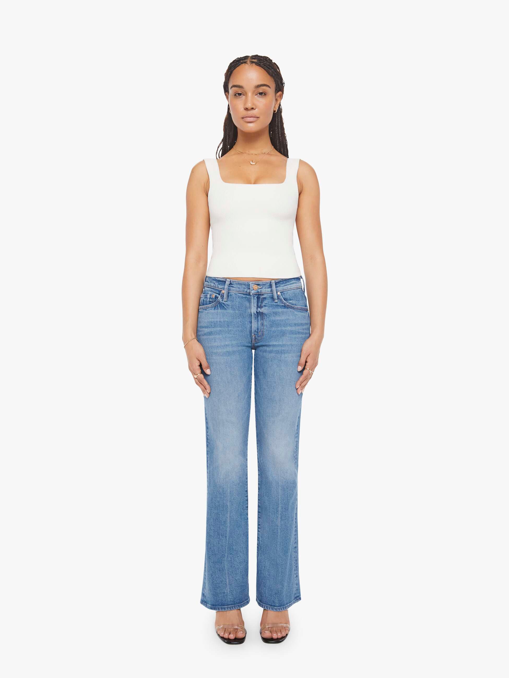 Women PETITES The Lil Outsider Skimp | Mother Denim Blue (Medium)