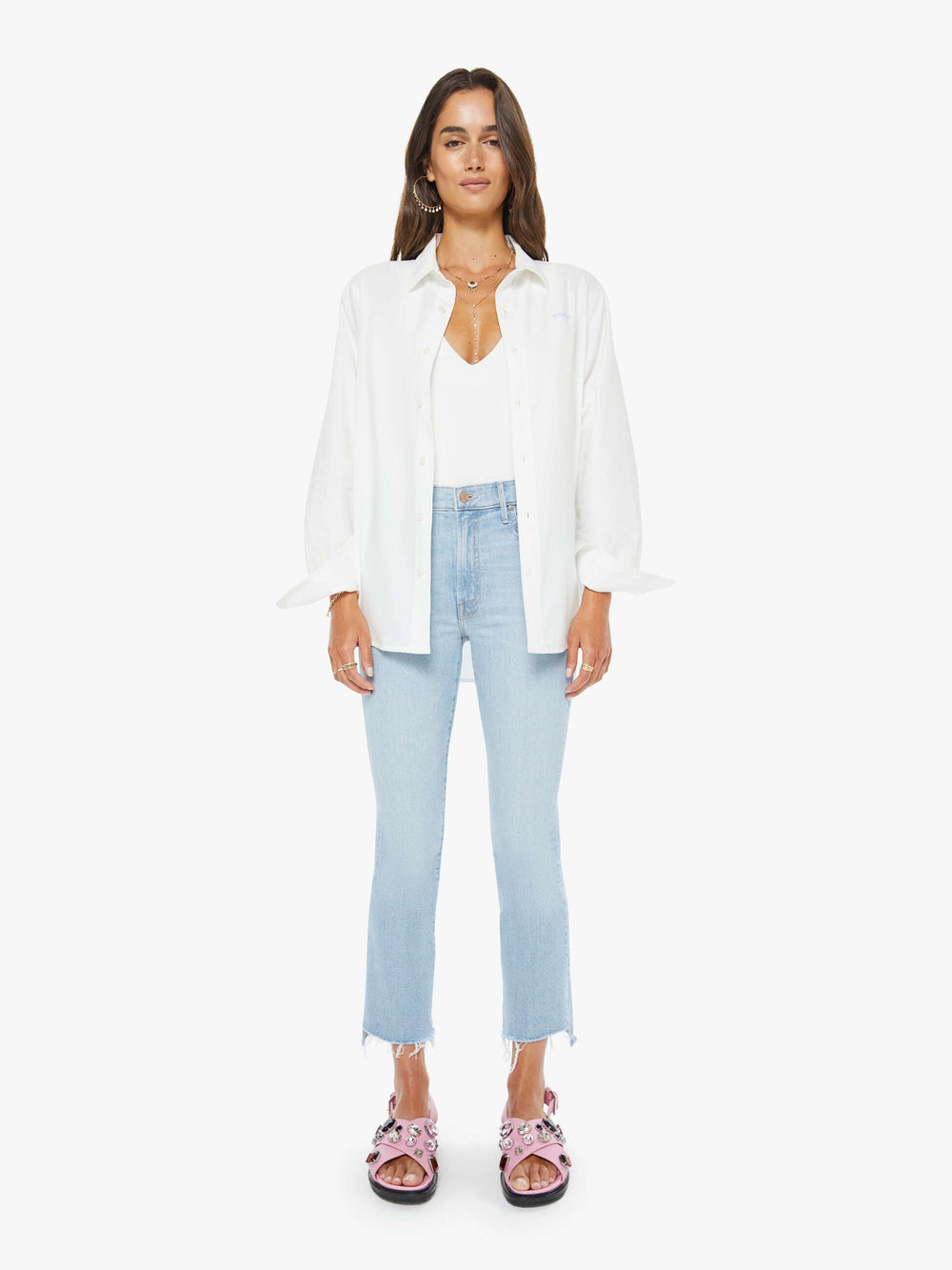 Women The Insider Crop Step Fray | Mother Denim Blue (Light-Pastel)