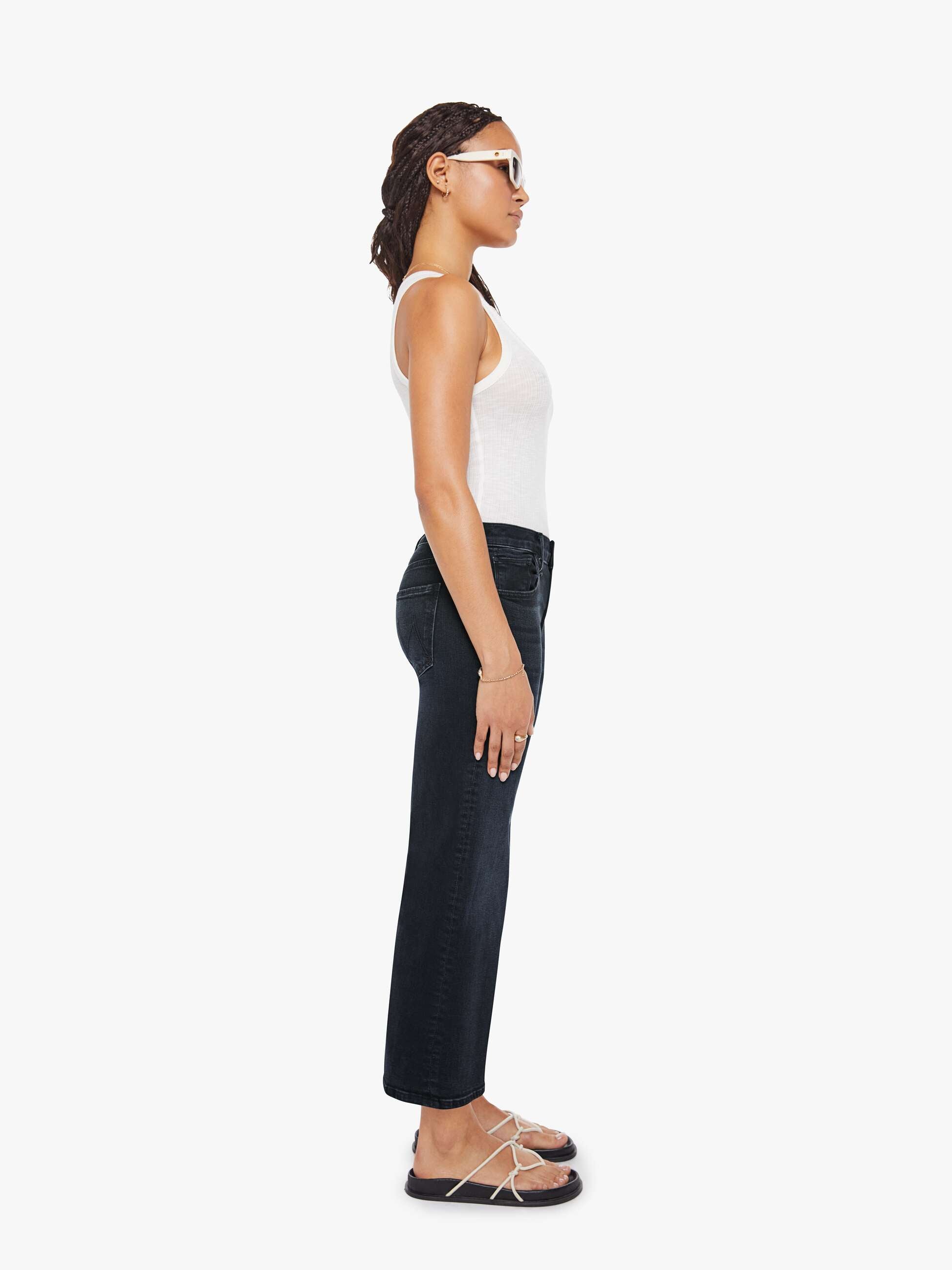 Women PETITES The Lil Mid Rise Zip Rambler | Mother Denim Black