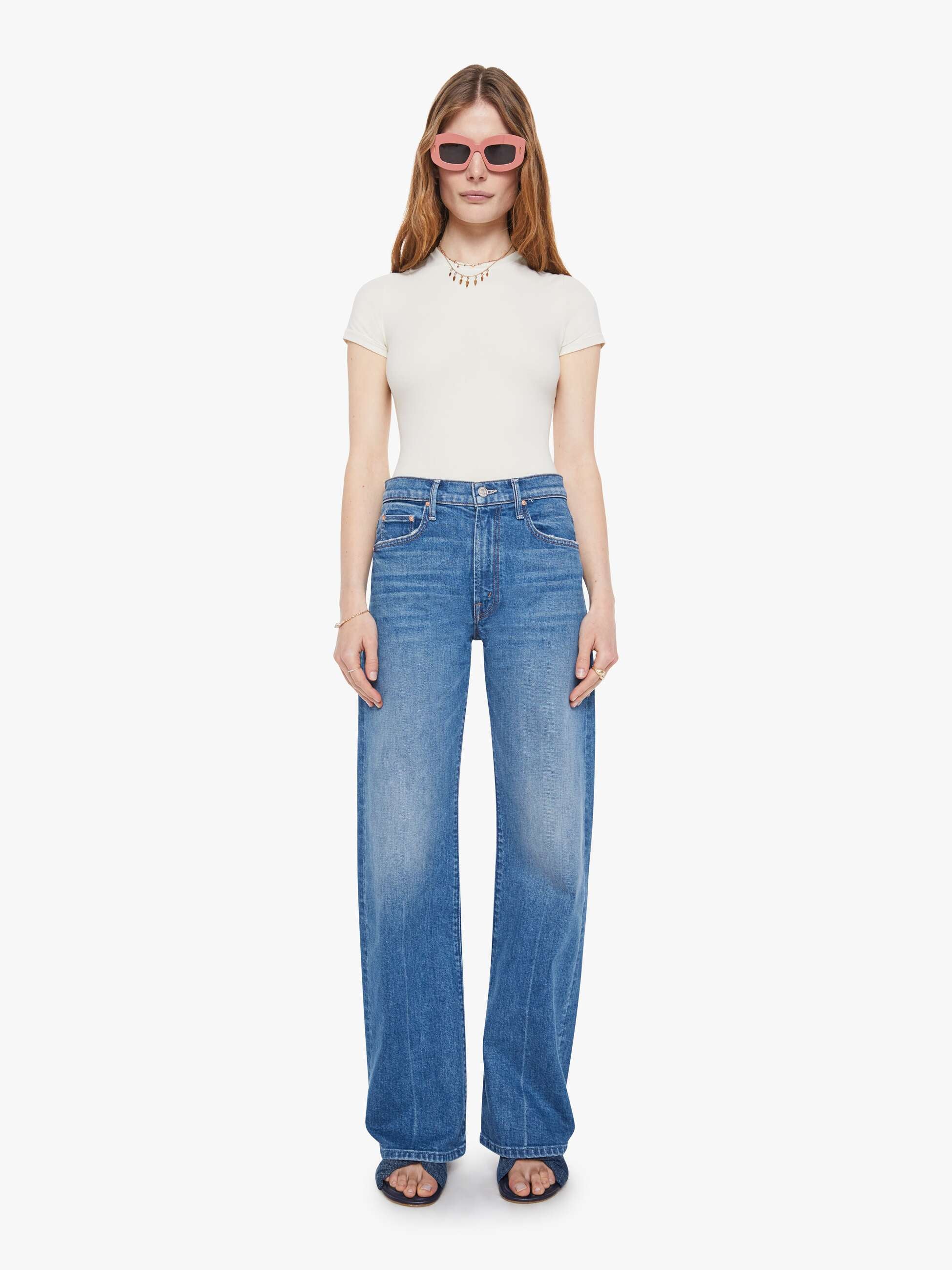 Women The Mid Rise Lasso Sneak | Mother Denim Blue (Medium)
