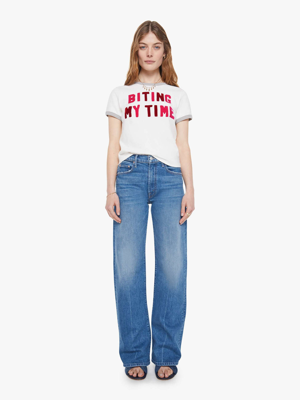 Women The Mid Rise Lasso Sneak | Mother Denim Blue (Medium)
