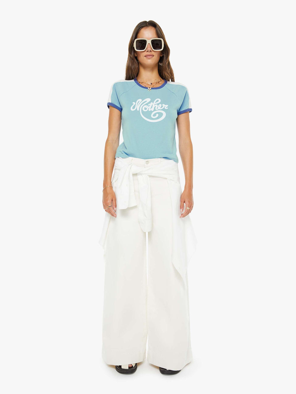 Women PETITES The Lil Mid Rise Headliner Sneak | Mother Denim Cream Puffs