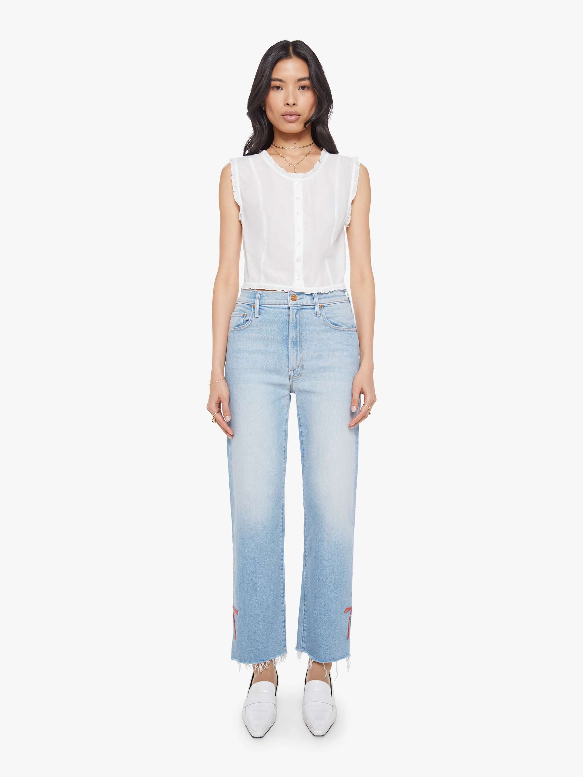 Women The Rambler Zip Slice Hover Fray | Mother Denim Blue (Light-Pastel)