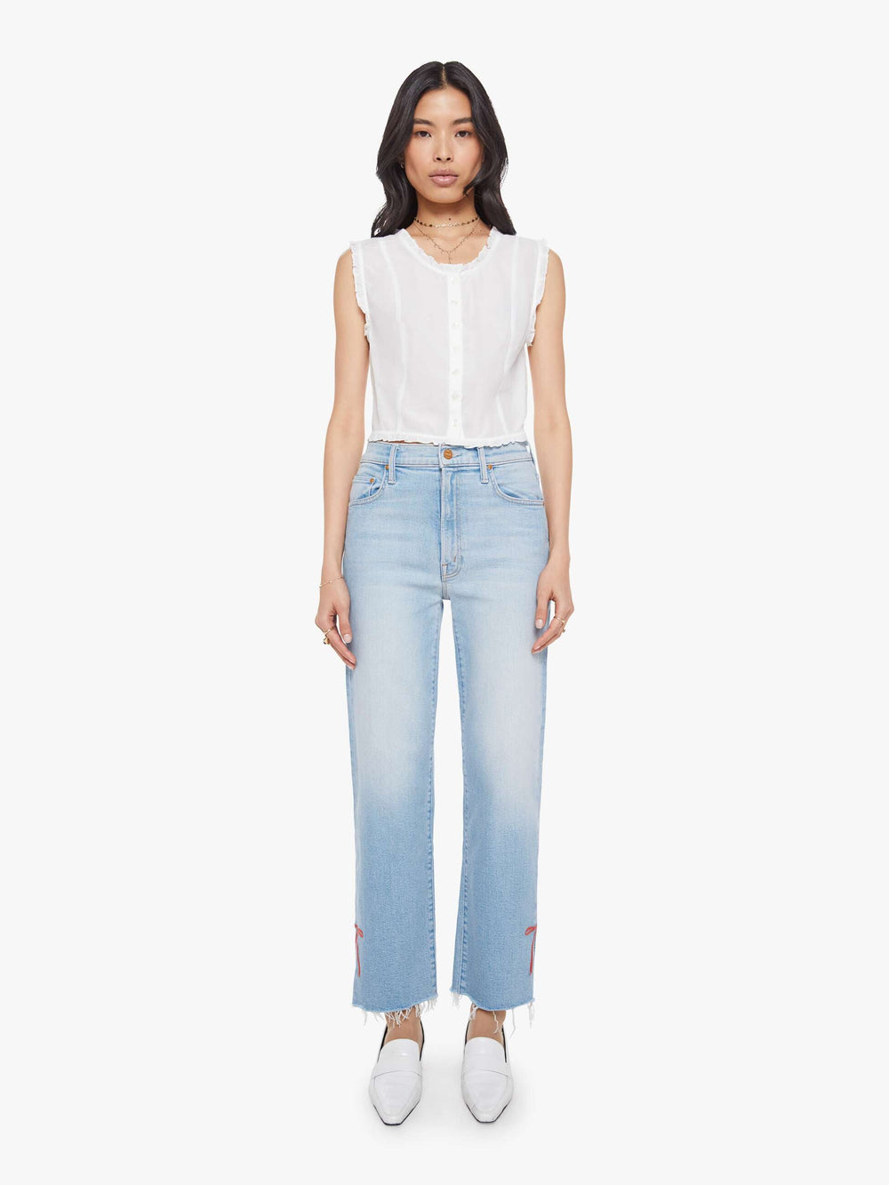 Women The Rambler Zip Slice Hover Fray | Mother Denim Blue (Light-Pastel)