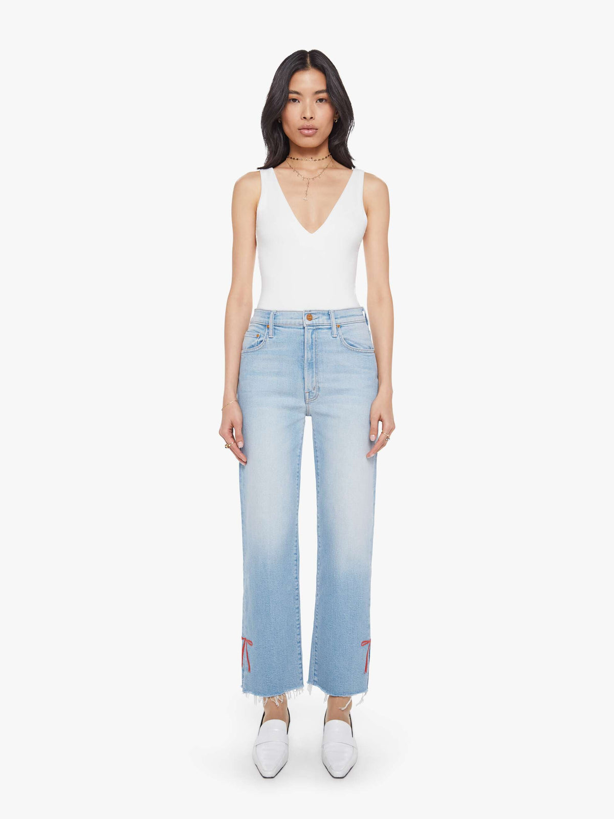 Women The Rambler Zip Slice Hover Fray | Mother Denim Blue (Light-Pastel)