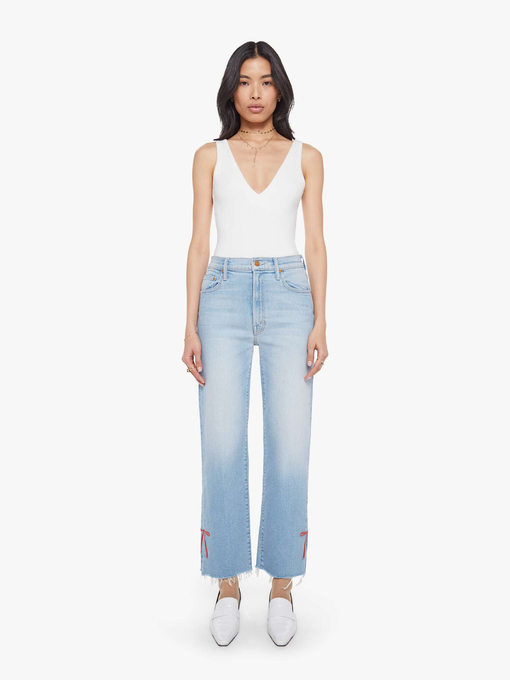 Women The Rambler Zip Slice Hover Fray | Mother Denim Blue (Light-Pastel)