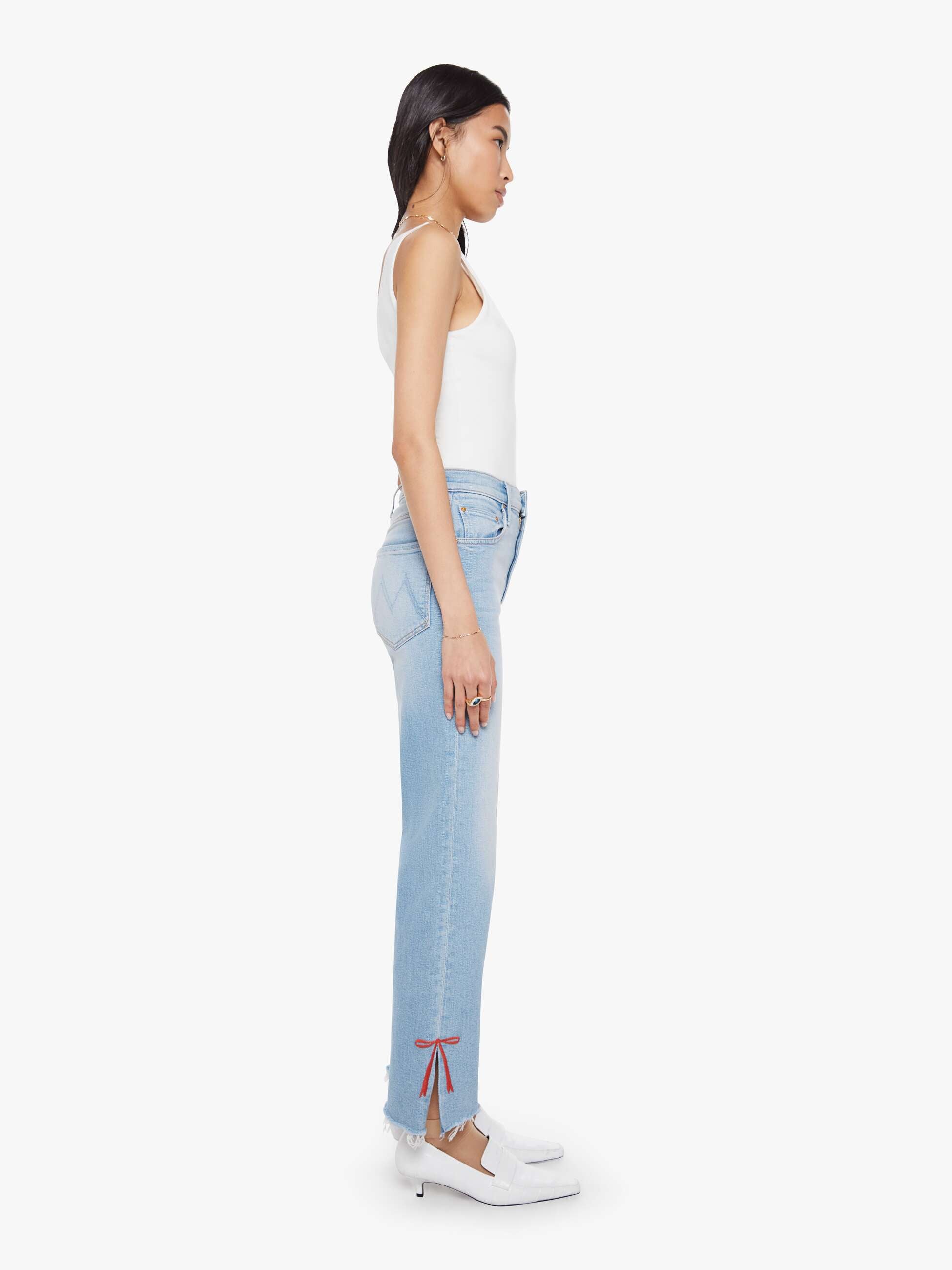 Women The Rambler Zip Slice Hover Fray | Mother Denim Blue (Light-Pastel)