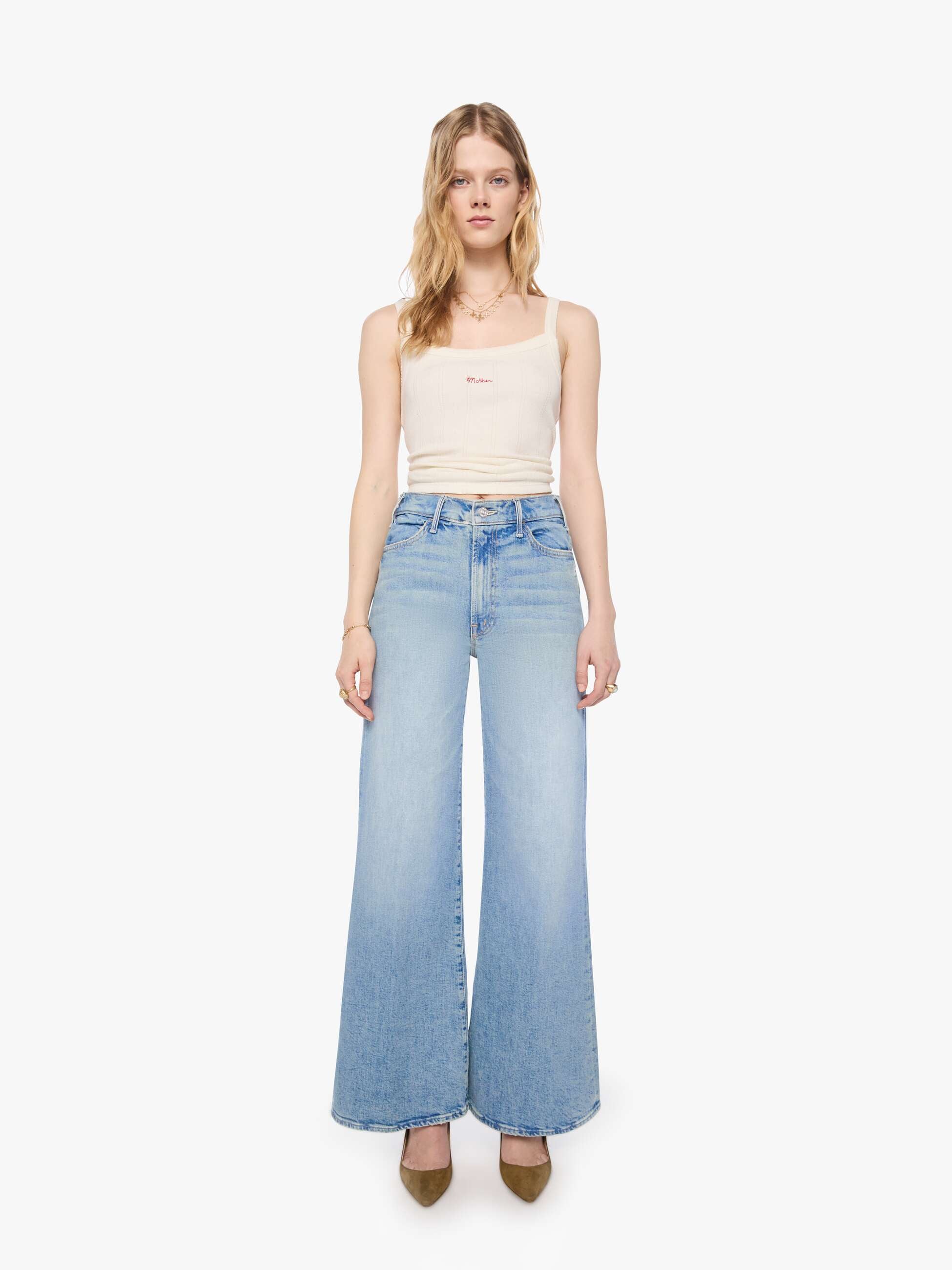 Women PETITES The Lil Hustler Roller Sneak | Mother Denim Blue (Medium)